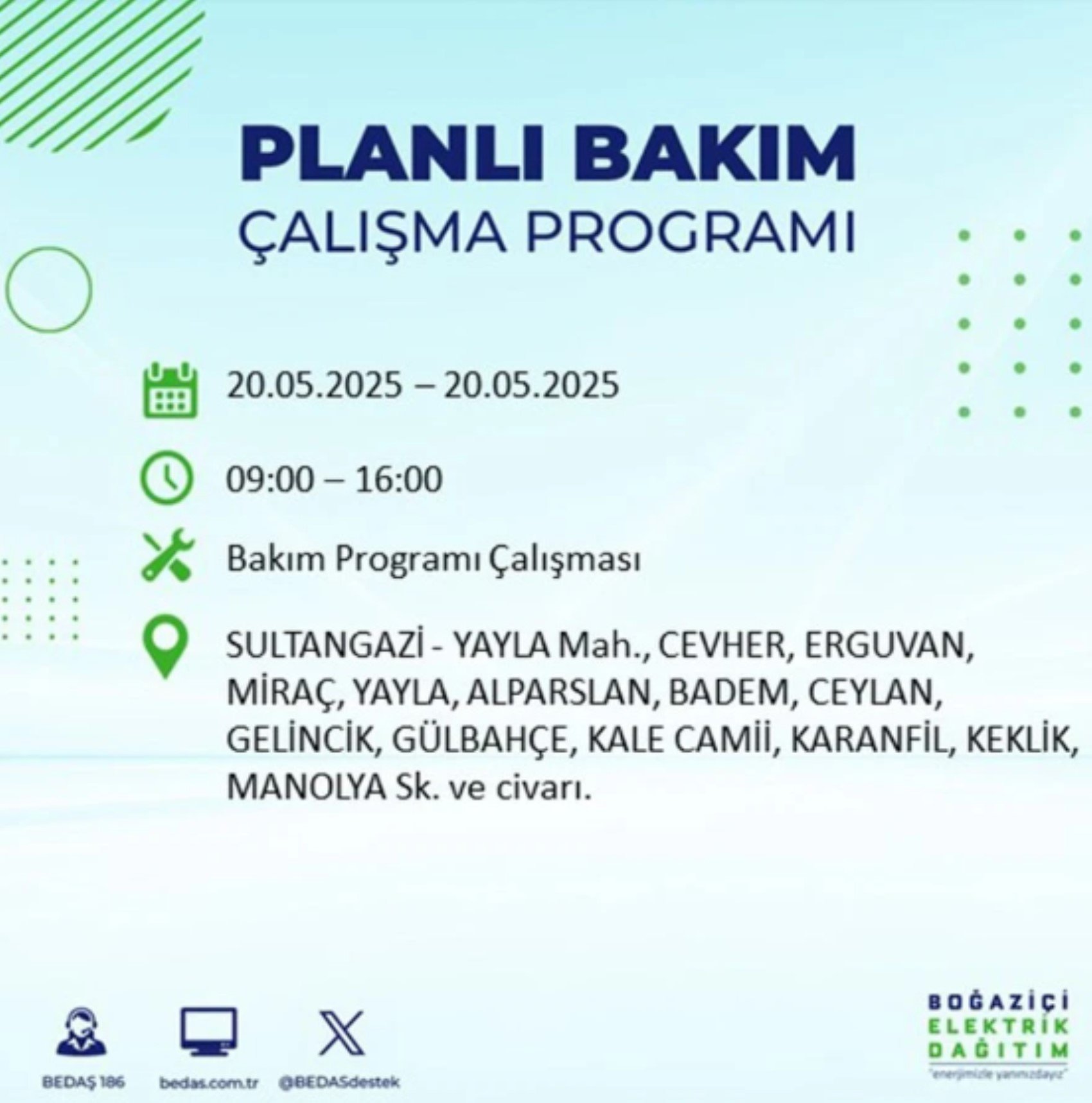 BEDAŞ paylaştı: İstanbul'da 20 Mayıs Salı günü elektrik kesintisi yaşanacak ilçeler