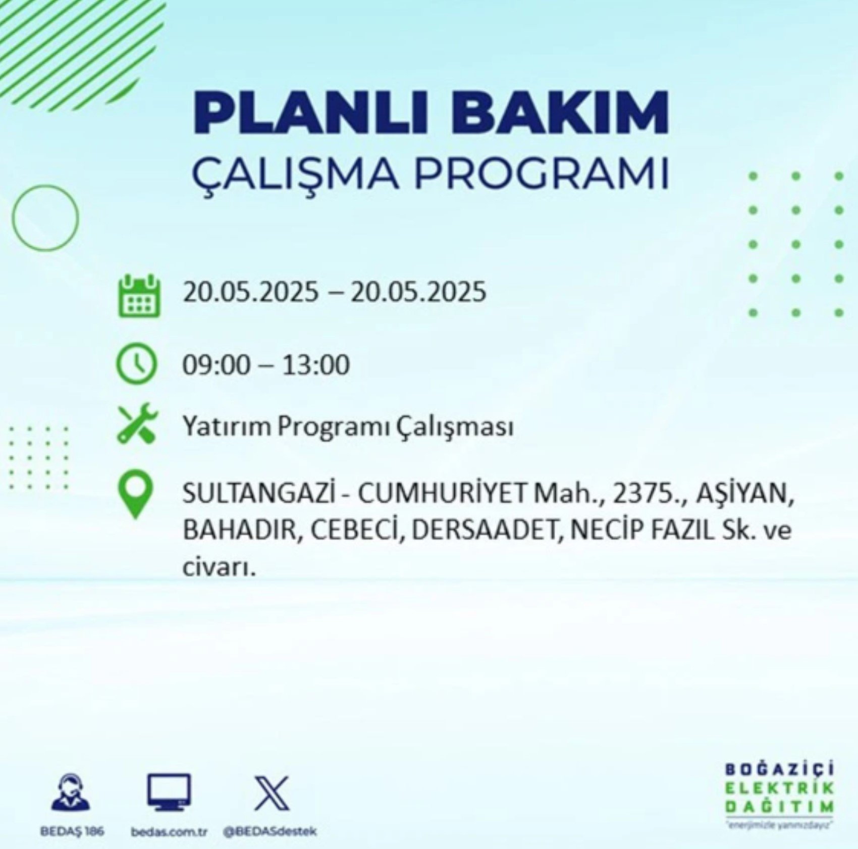 BEDAŞ paylaştı: İstanbul'da 20 Mayıs Salı günü elektrik kesintisi yaşanacak ilçeler