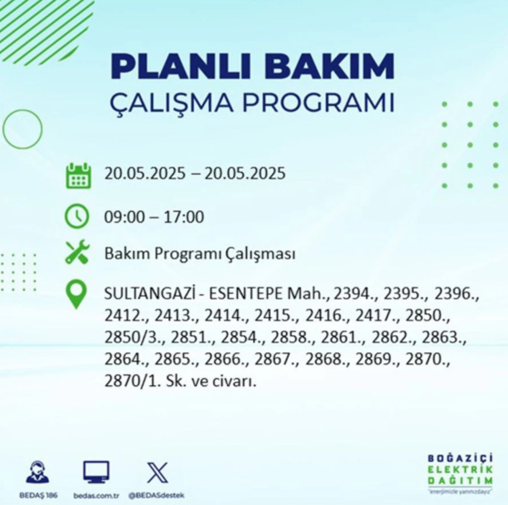 BEDAŞ paylaştı: İstanbul'da 20 Mayıs Salı günü elektrik kesintisi yaşanacak ilçeler