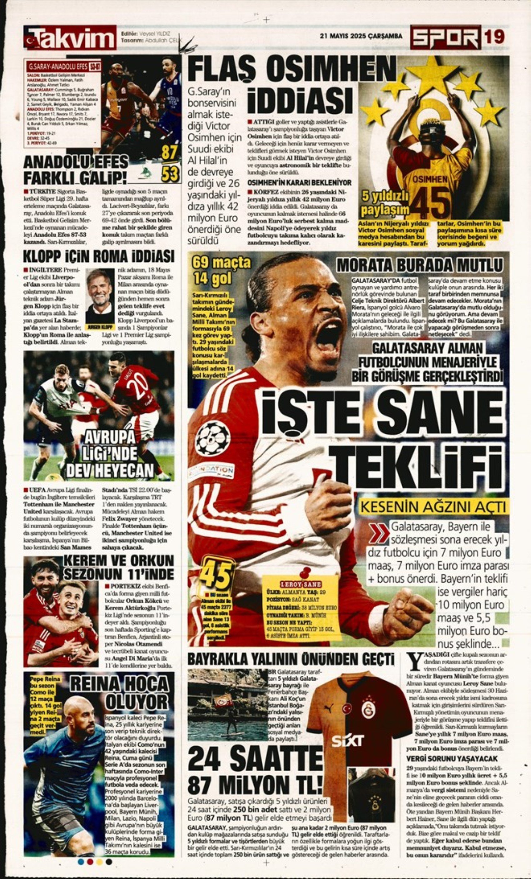 Sporda günün manşetleri... Transferde Leroy Sane yarışı: 10 numaraya De Bruyne