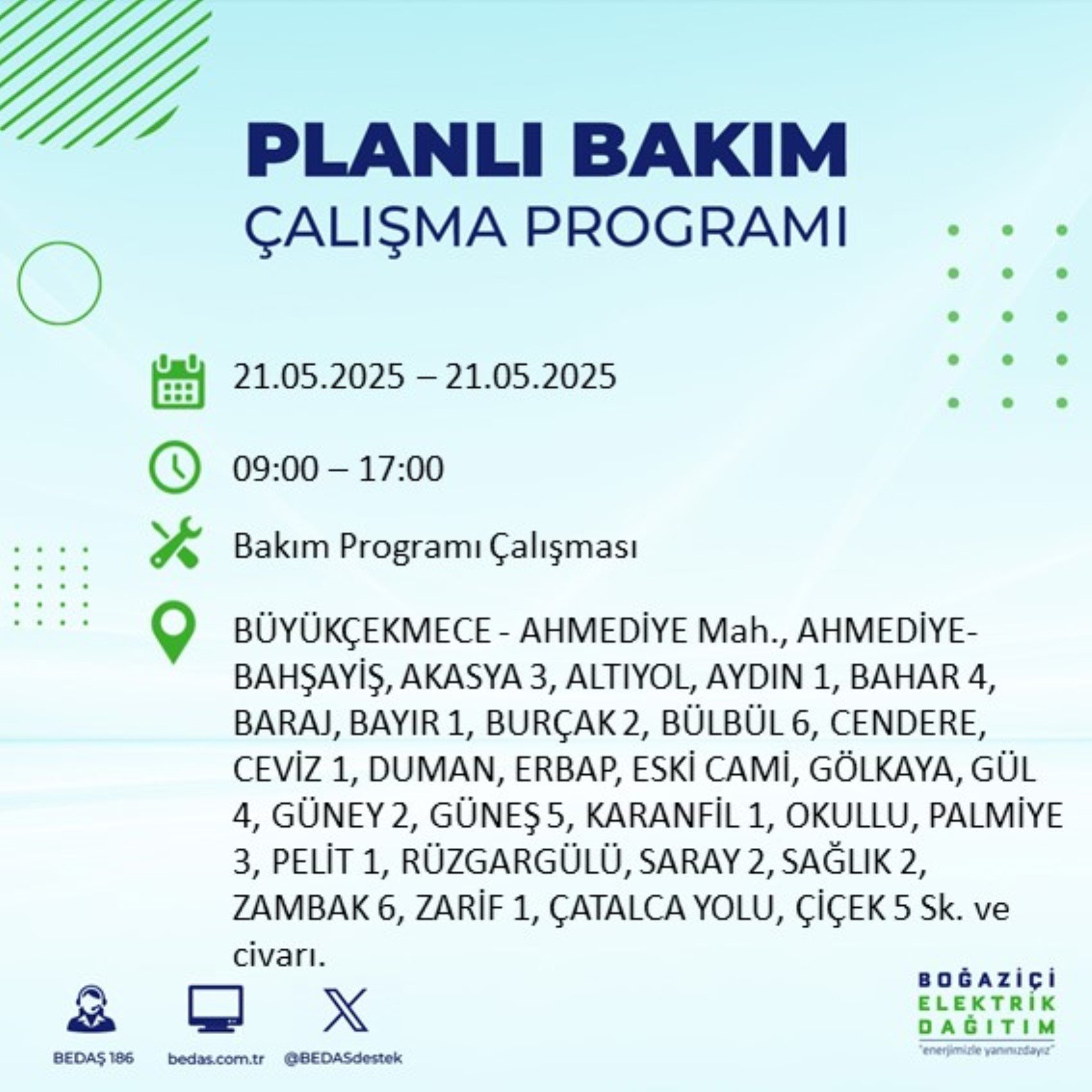 BEDAŞ paylaştı: İstanbul'da 21 Mayıs Çarşamba günü elektrik kesintisi yaşanacak ilçeler