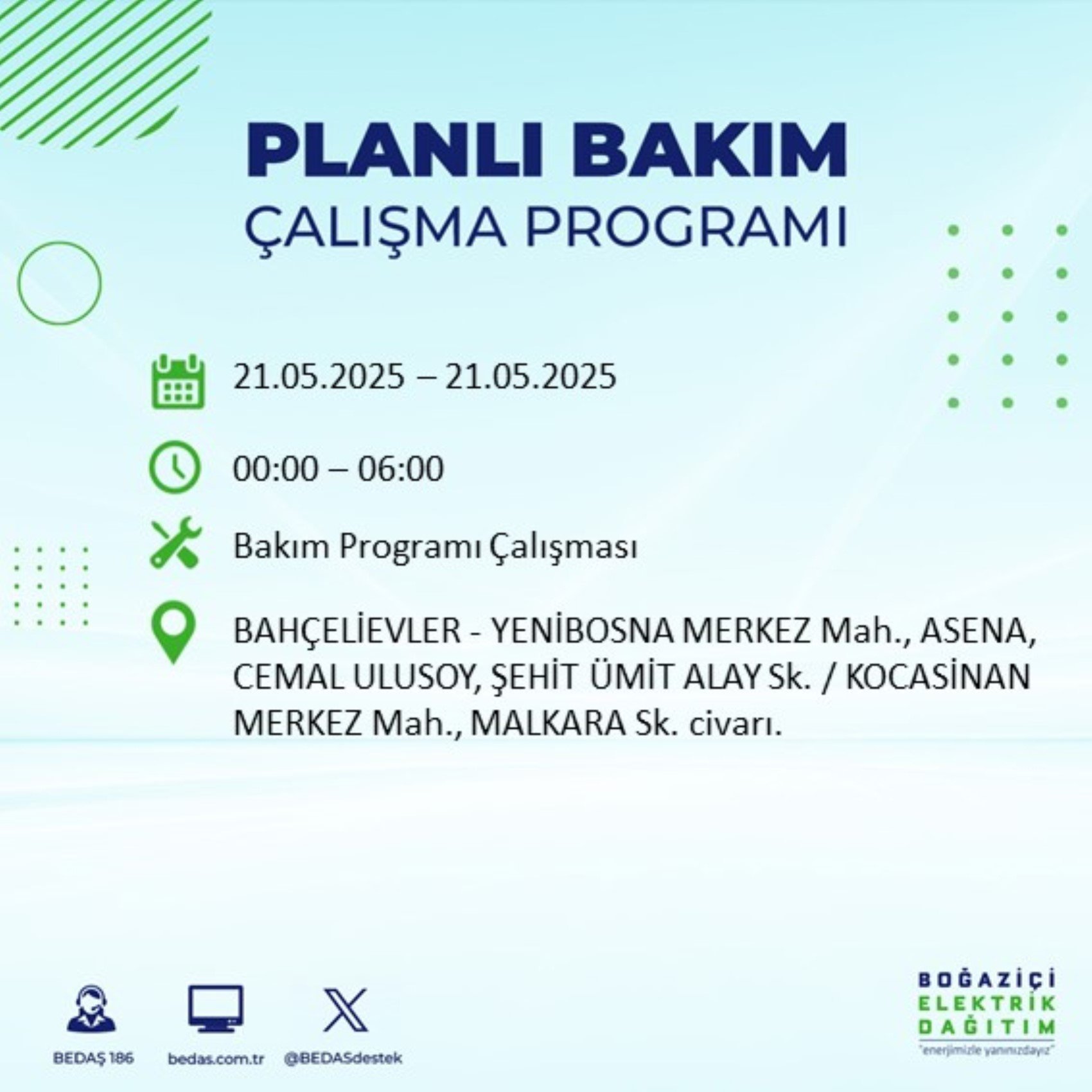 BEDAŞ paylaştı: İstanbul'da 21 Mayıs Çarşamba günü elektrik kesintisi yaşanacak ilçeler