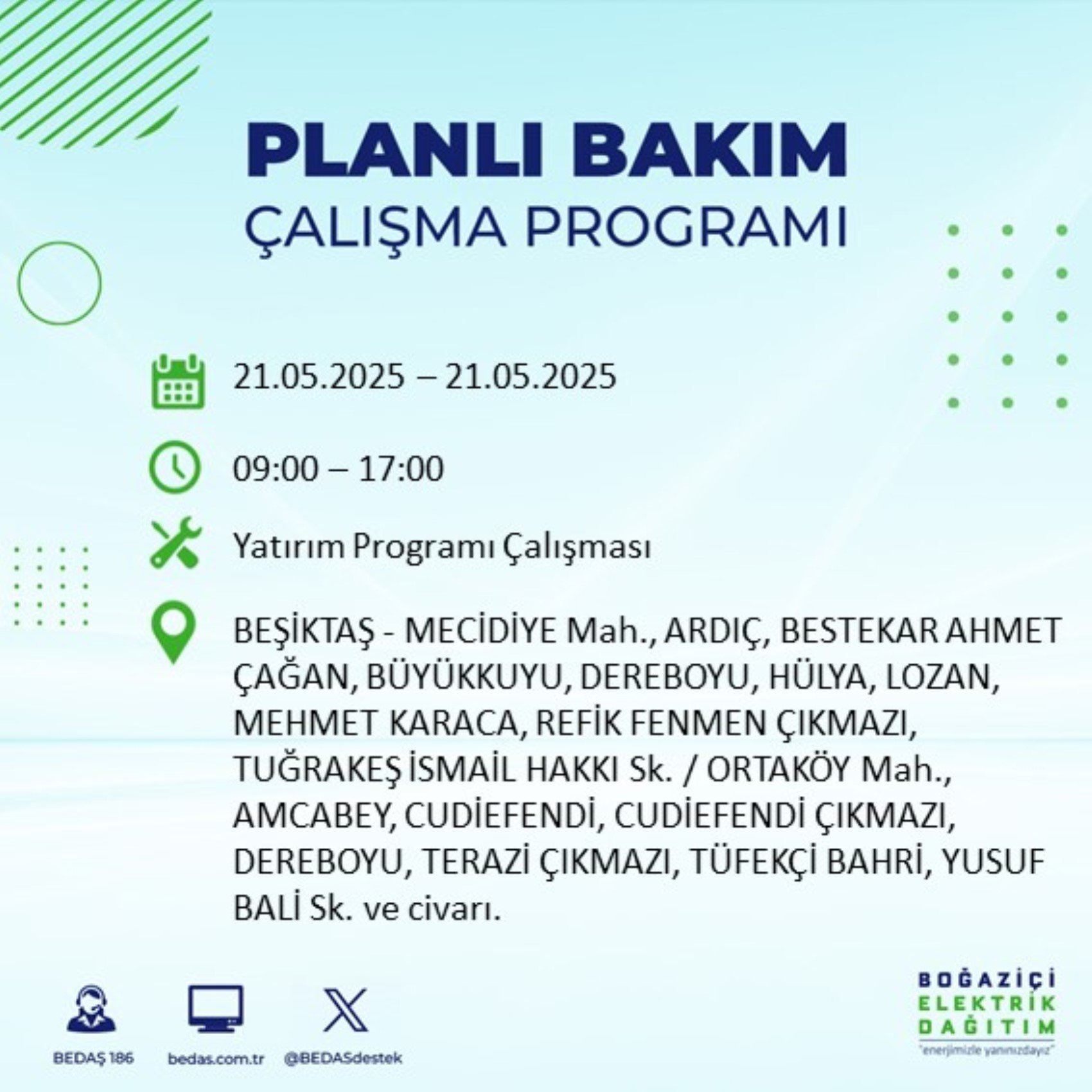 BEDAŞ paylaştı: İstanbul'da 21 Mayıs Çarşamba günü elektrik kesintisi yaşanacak ilçeler