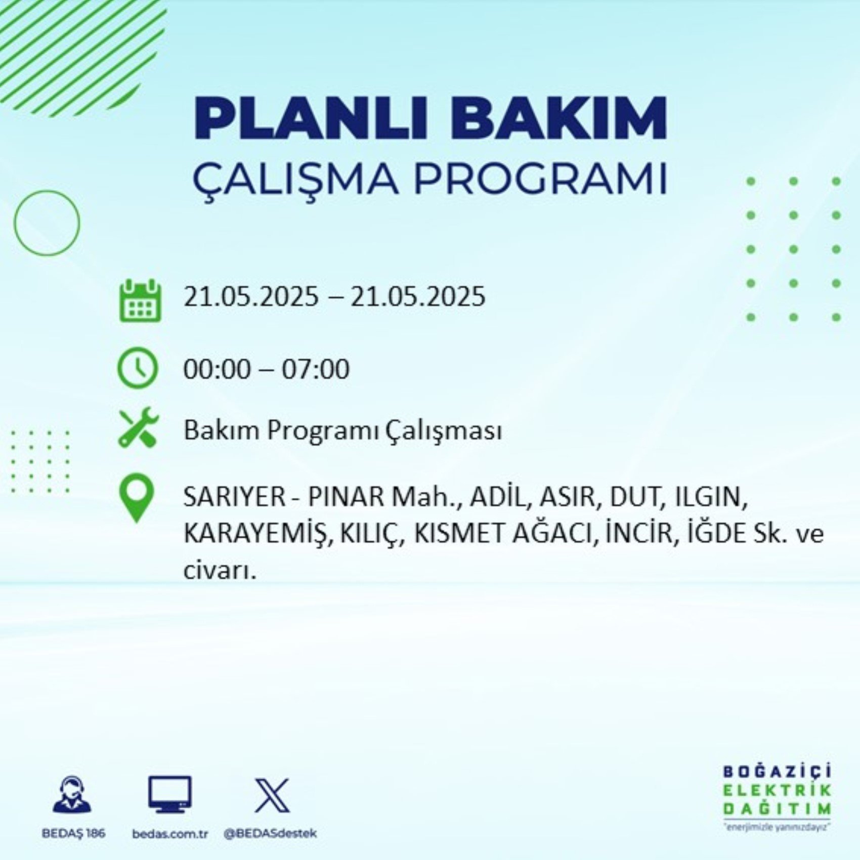 BEDAŞ paylaştı: İstanbul'da 21 Mayıs Çarşamba günü elektrik kesintisi yaşanacak ilçeler