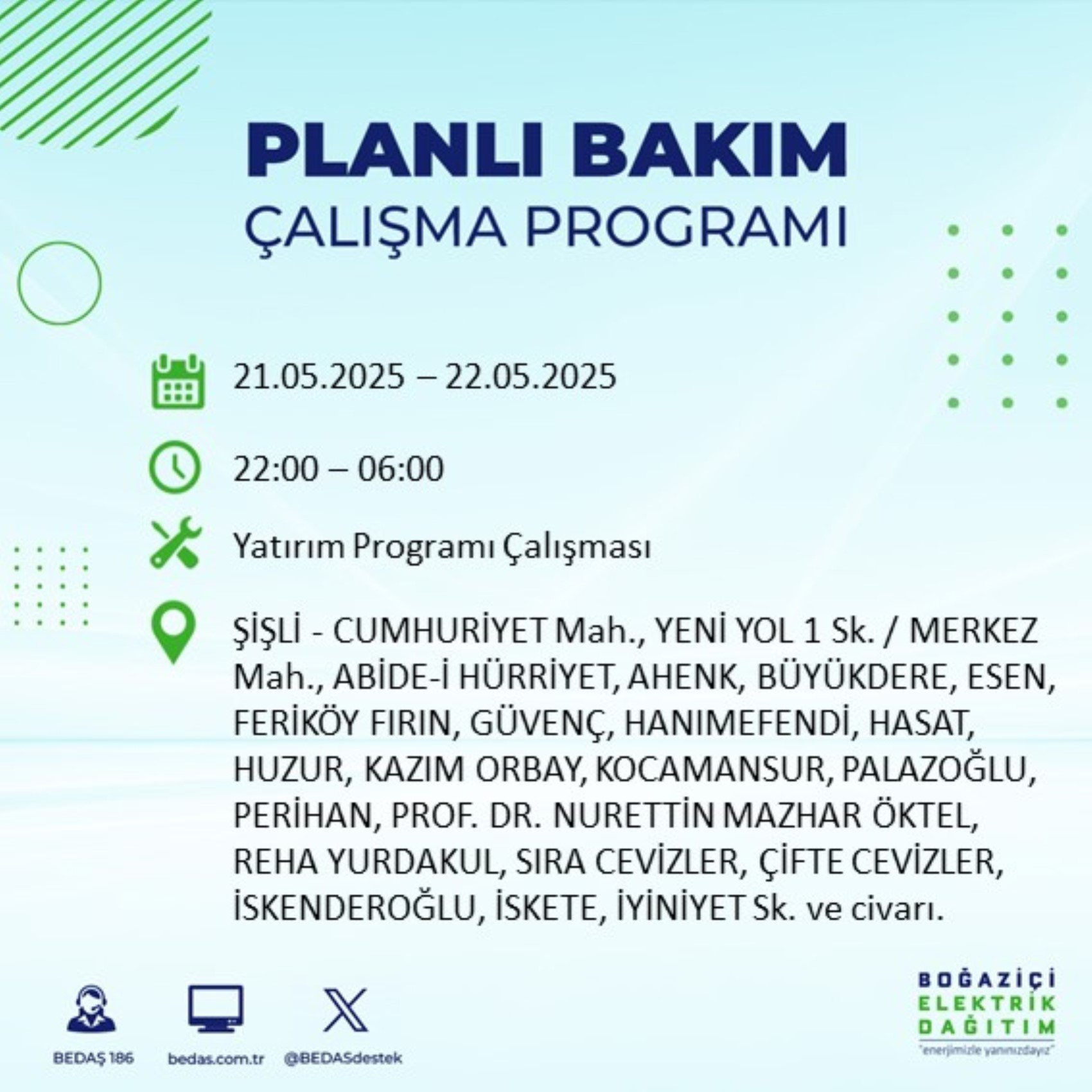 BEDAŞ paylaştı: İstanbul'da 21 Mayıs Çarşamba günü elektrik kesintisi yaşanacak ilçeler