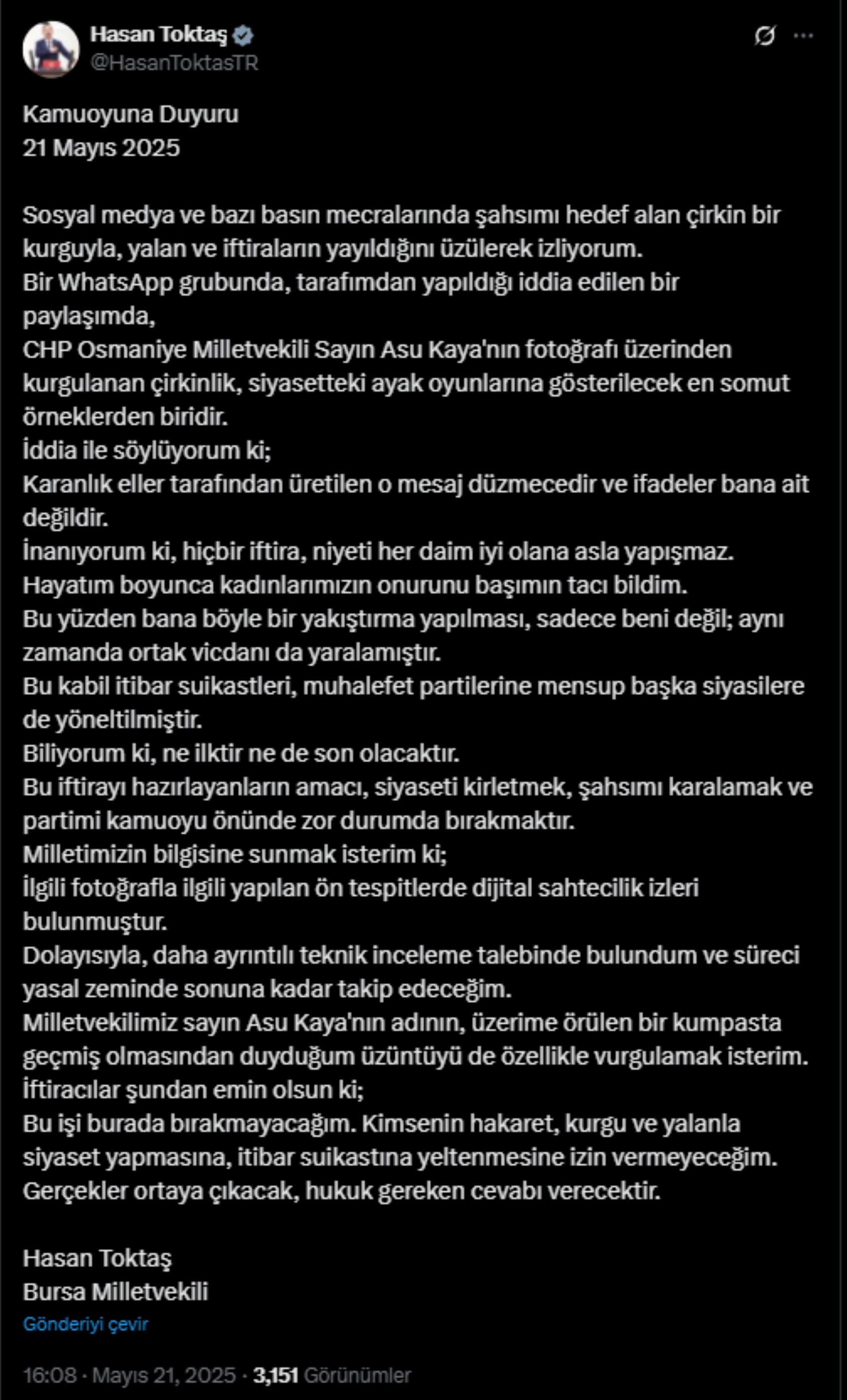 'Sana alacam bunu kral' mesajı olay yaratmıştı! İYİ Partili Toktaş'tan açıklama geldi