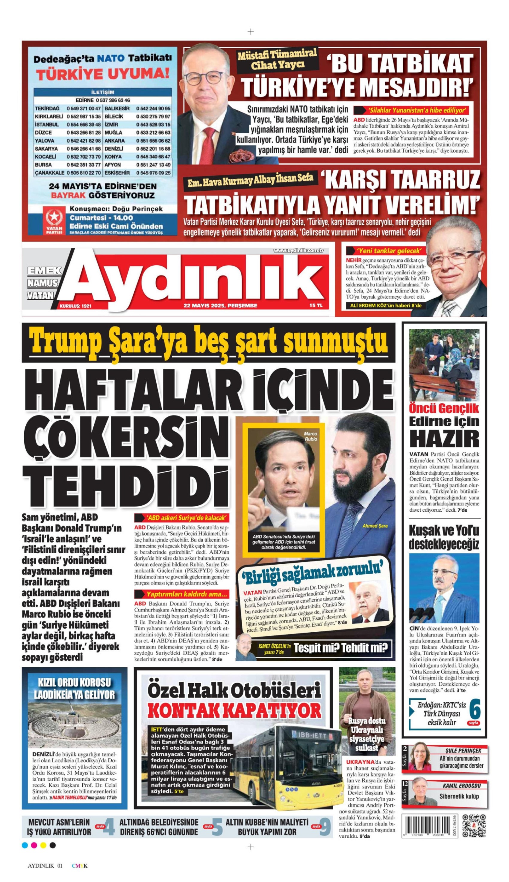 22 Mayıs 2025 gazete manşetleri