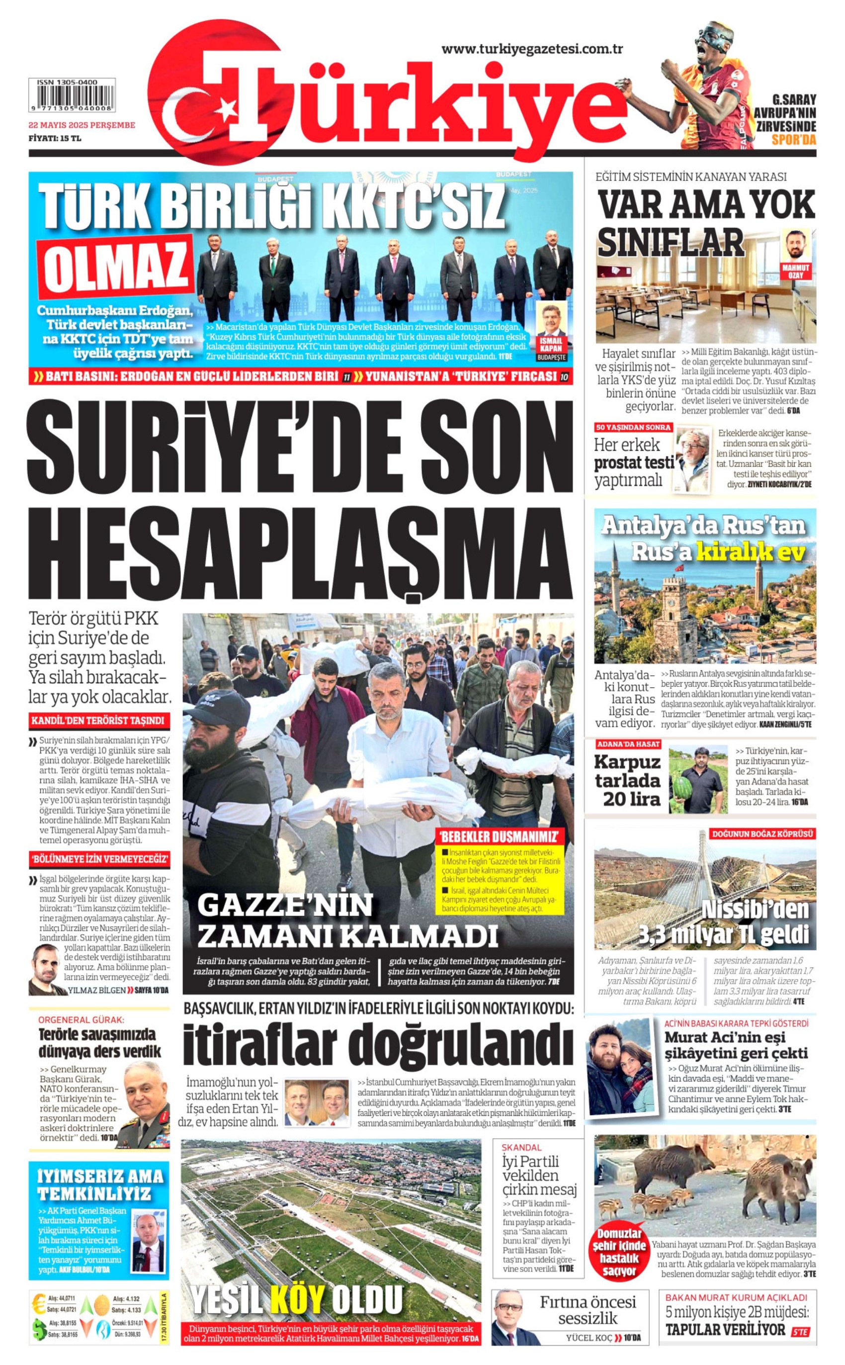 22 Mayıs 2025 gazete manşetleri