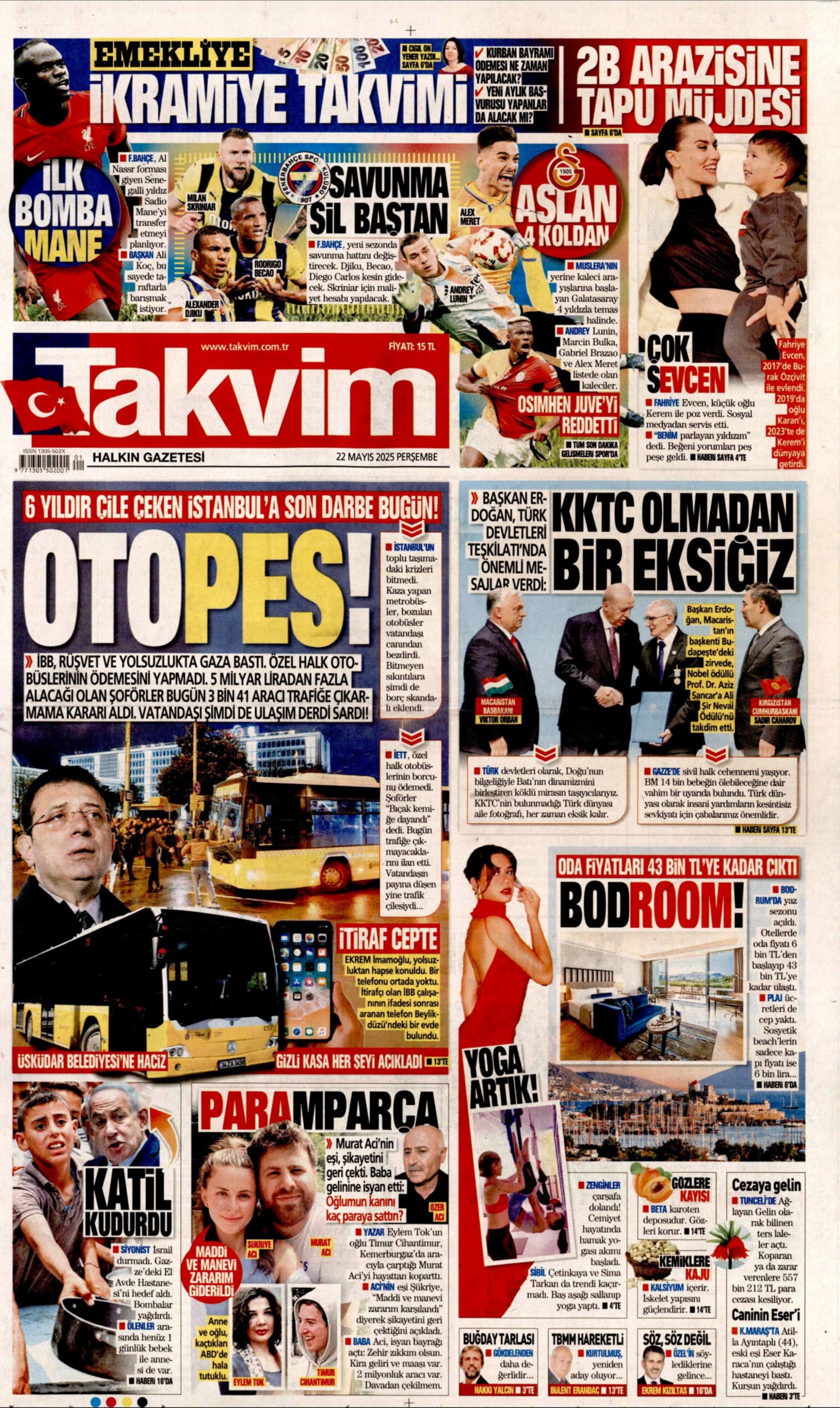 22 Mayıs 2025 gazete manşetleri