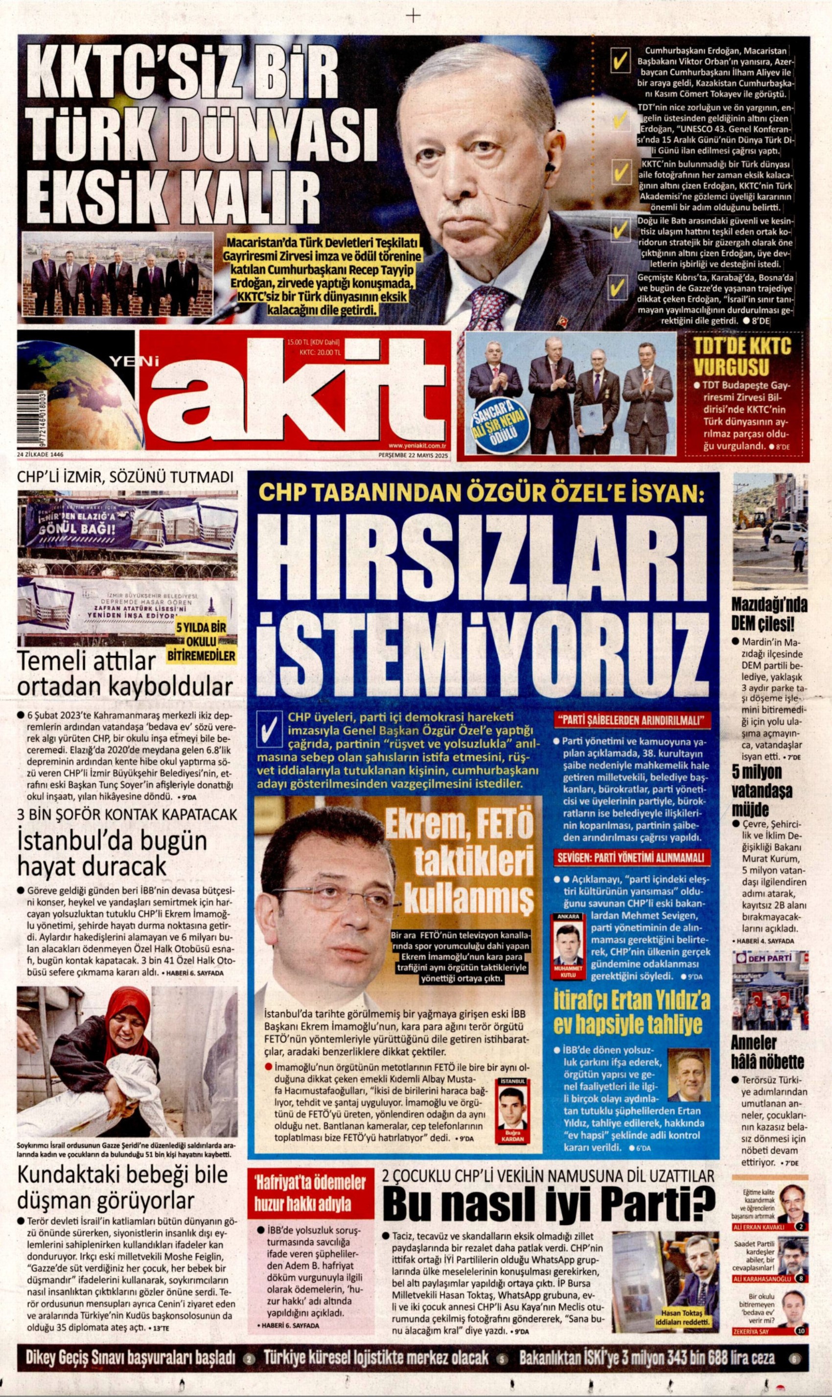 22 Mayıs 2025 gazete manşetleri