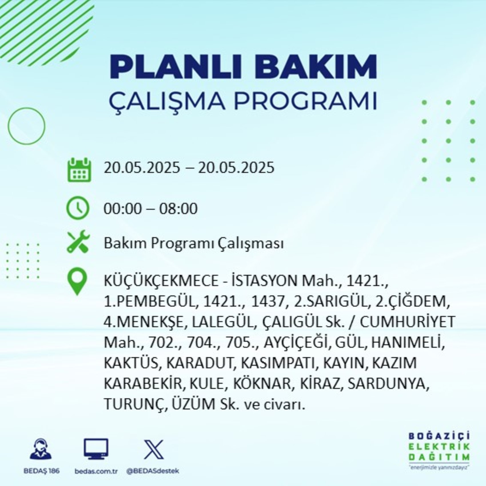 BEDAŞ paylaştı: İstanbul'da 22 Mayıs Perşembe günü elektrik kesintisi yaşanacak ilçeler