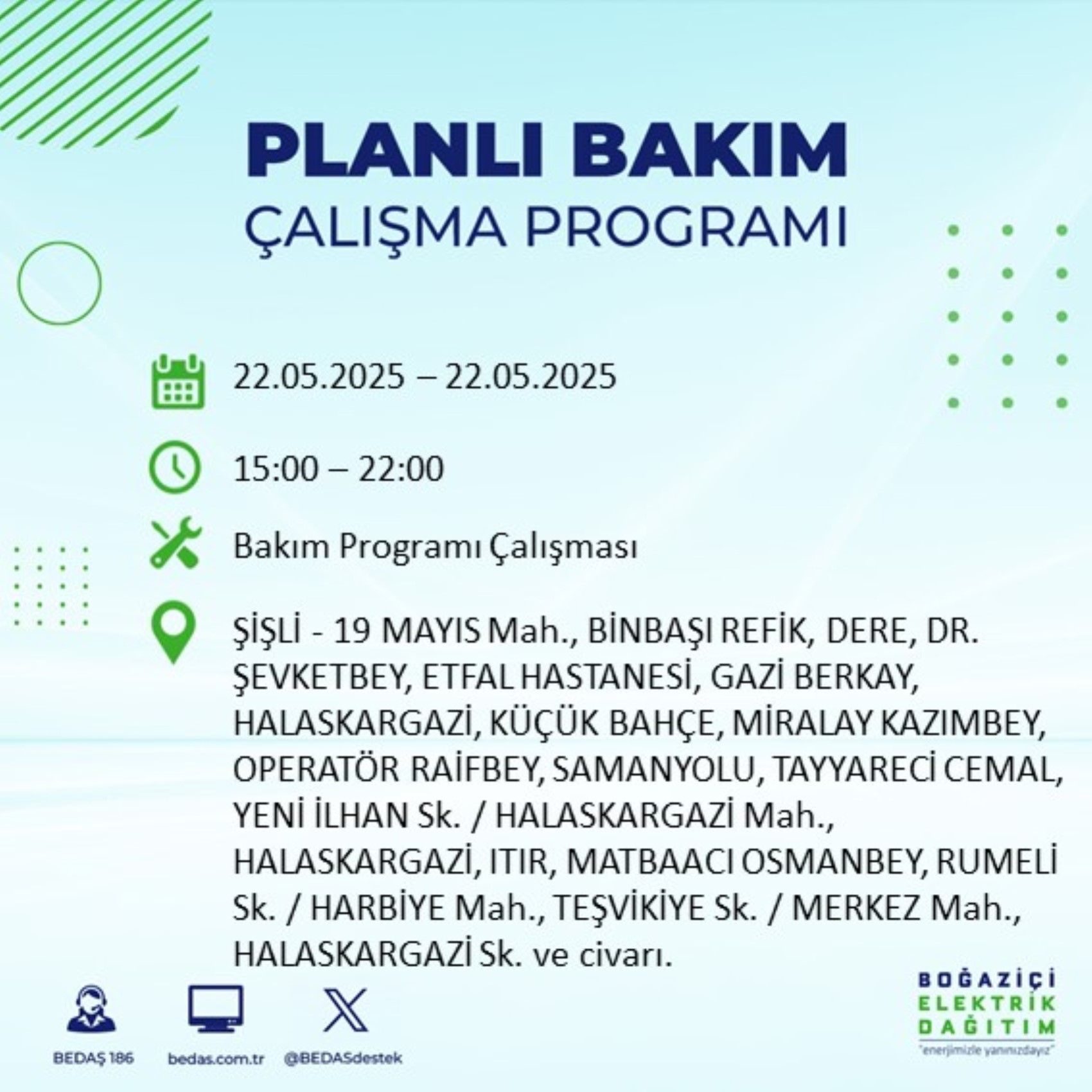 BEDAŞ paylaştı: İstanbul'da 22 Mayıs Perşembe günü elektrik kesintisi yaşanacak ilçeler