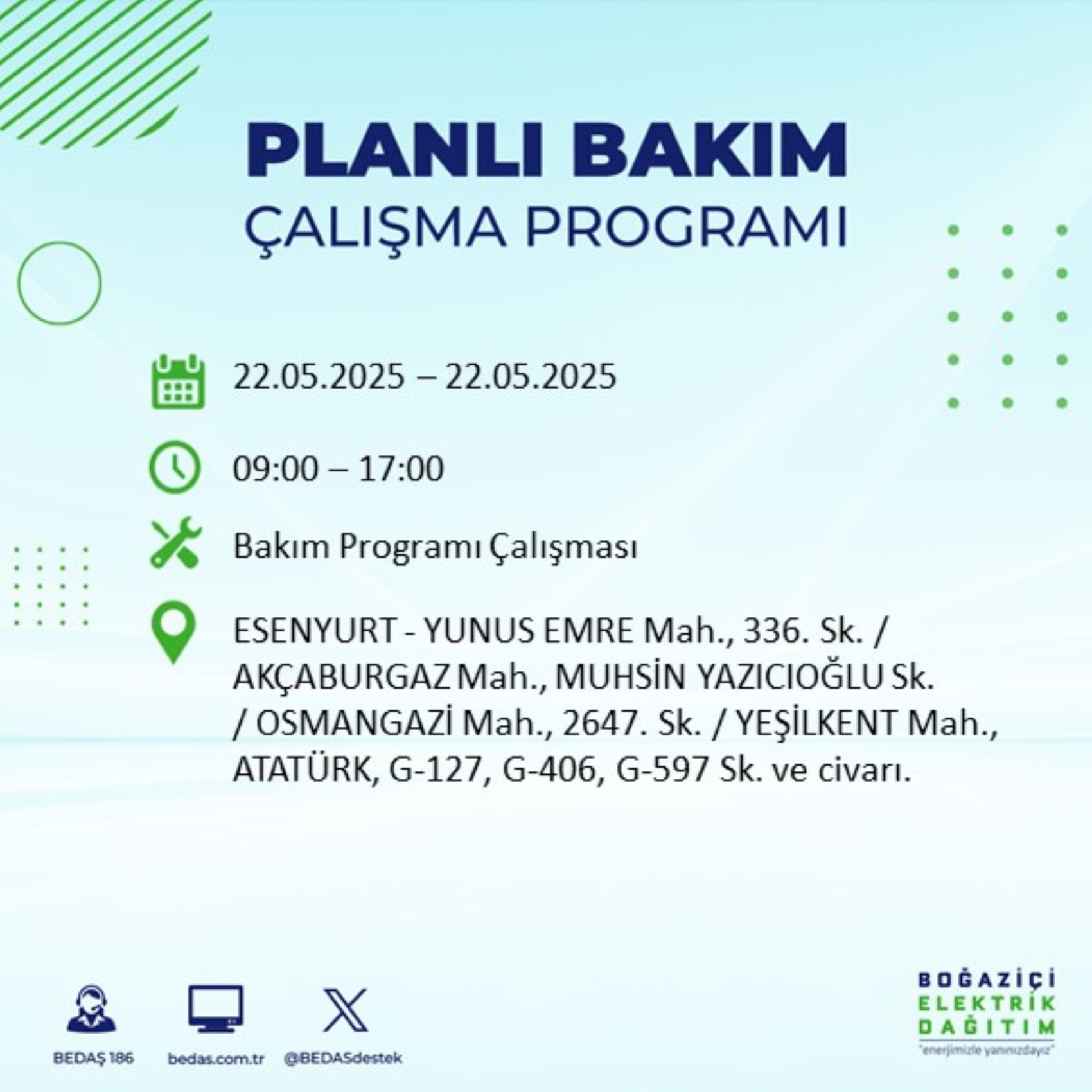 BEDAŞ paylaştı: İstanbul'da 22 Mayıs Perşembe günü elektrik kesintisi yaşanacak ilçeler