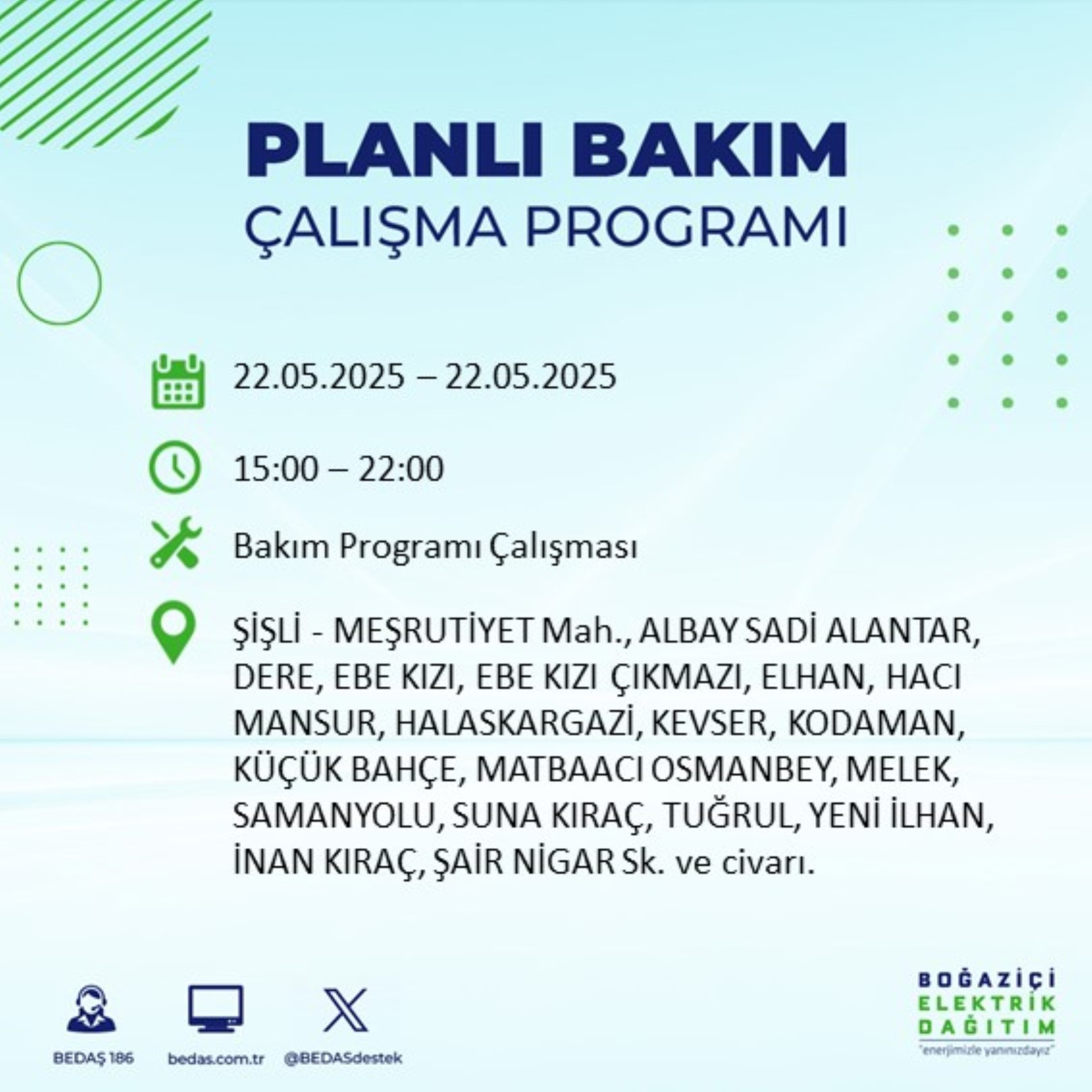 BEDAŞ paylaştı: İstanbul'da 22 Mayıs Perşembe günü elektrik kesintisi yaşanacak ilçeler