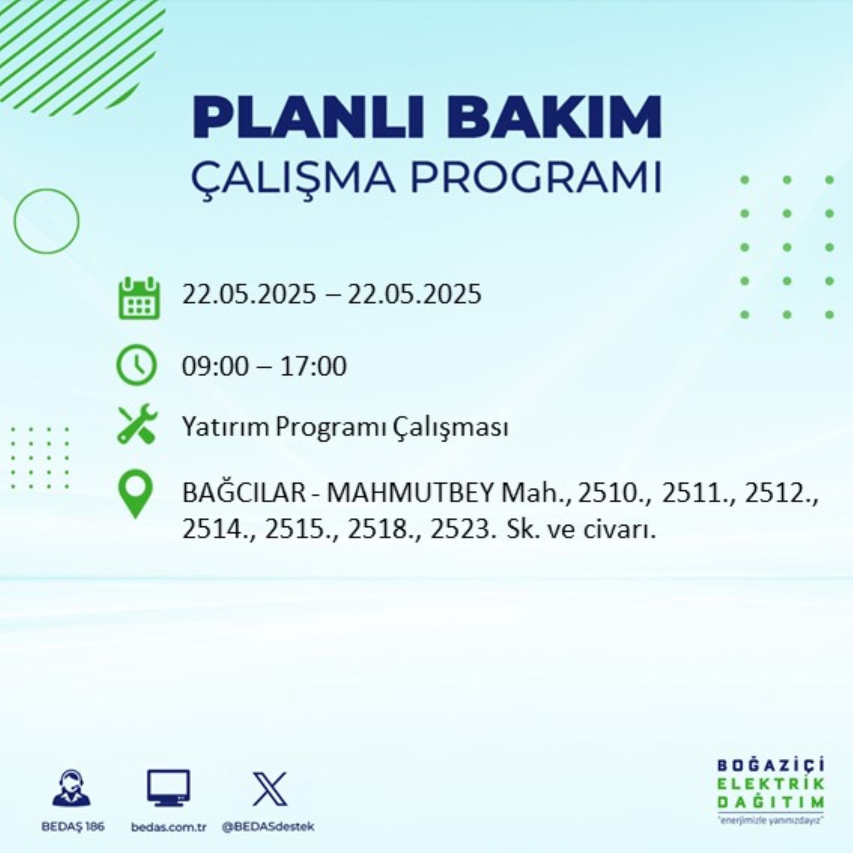 BEDAŞ paylaştı: İstanbul'da 22 Mayıs Perşembe günü elektrik kesintisi yaşanacak ilçeler