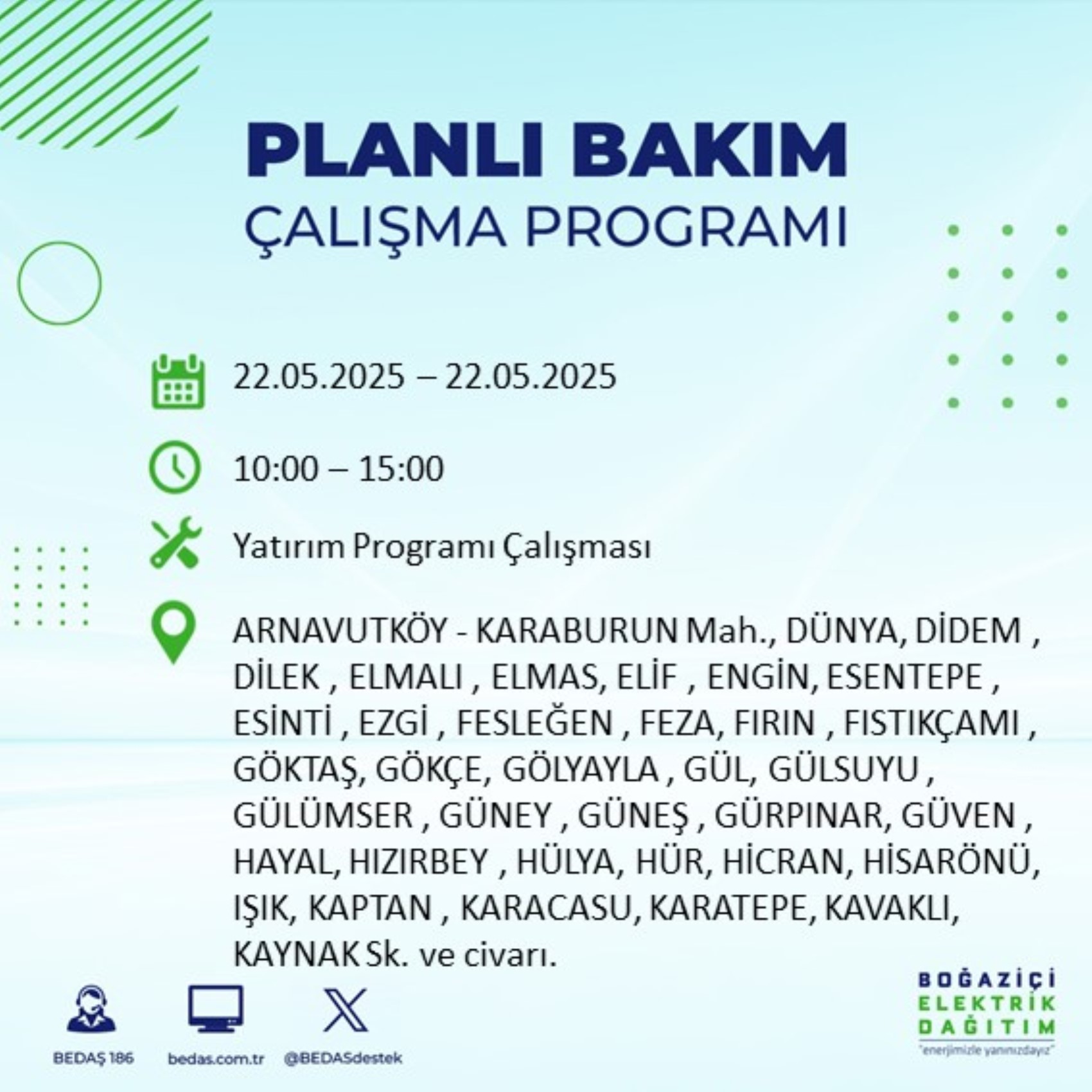 BEDAŞ paylaştı: İstanbul'da 22 Mayıs Perşembe günü elektrik kesintisi yaşanacak ilçeler