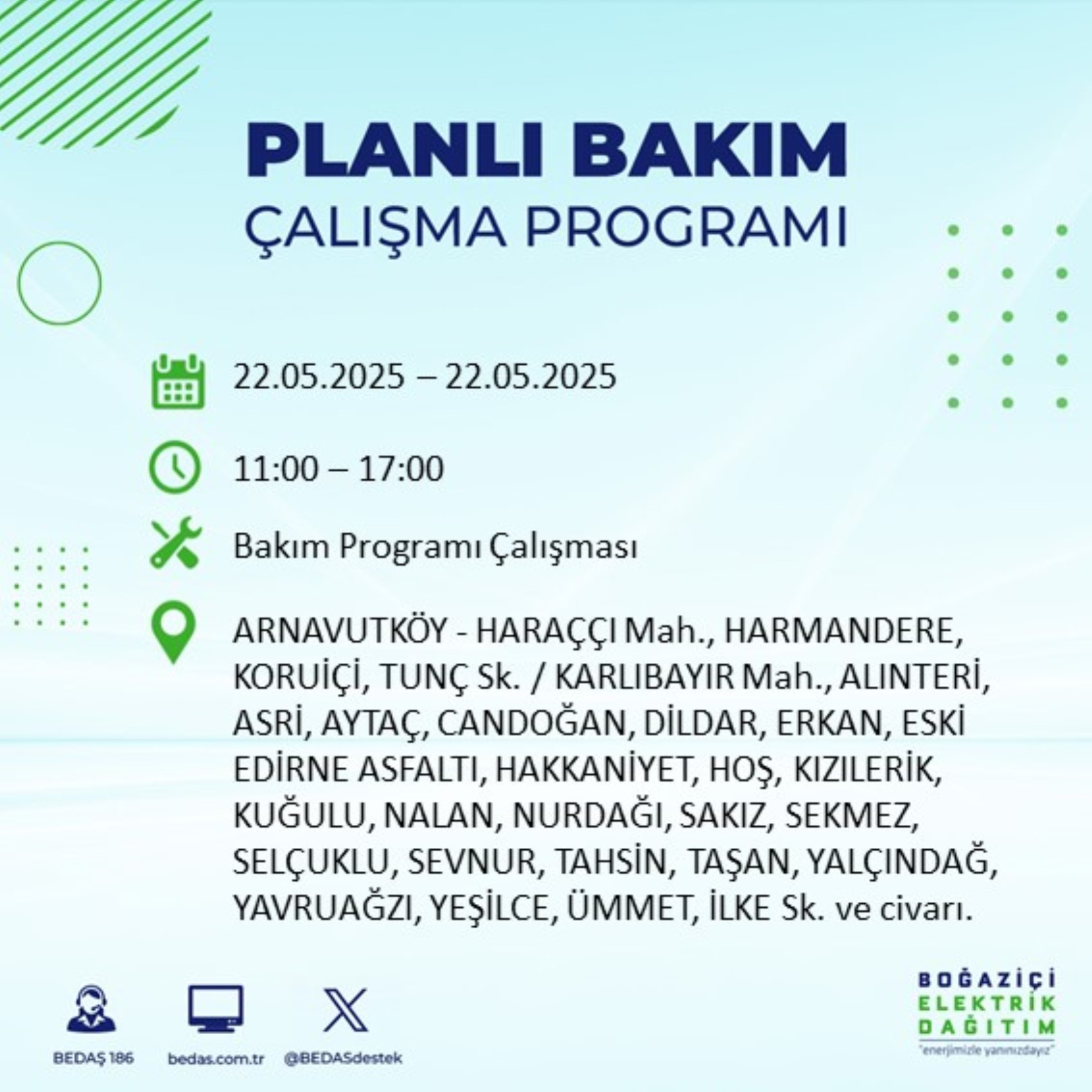 BEDAŞ paylaştı: İstanbul'da 22 Mayıs Perşembe günü elektrik kesintisi yaşanacak ilçeler