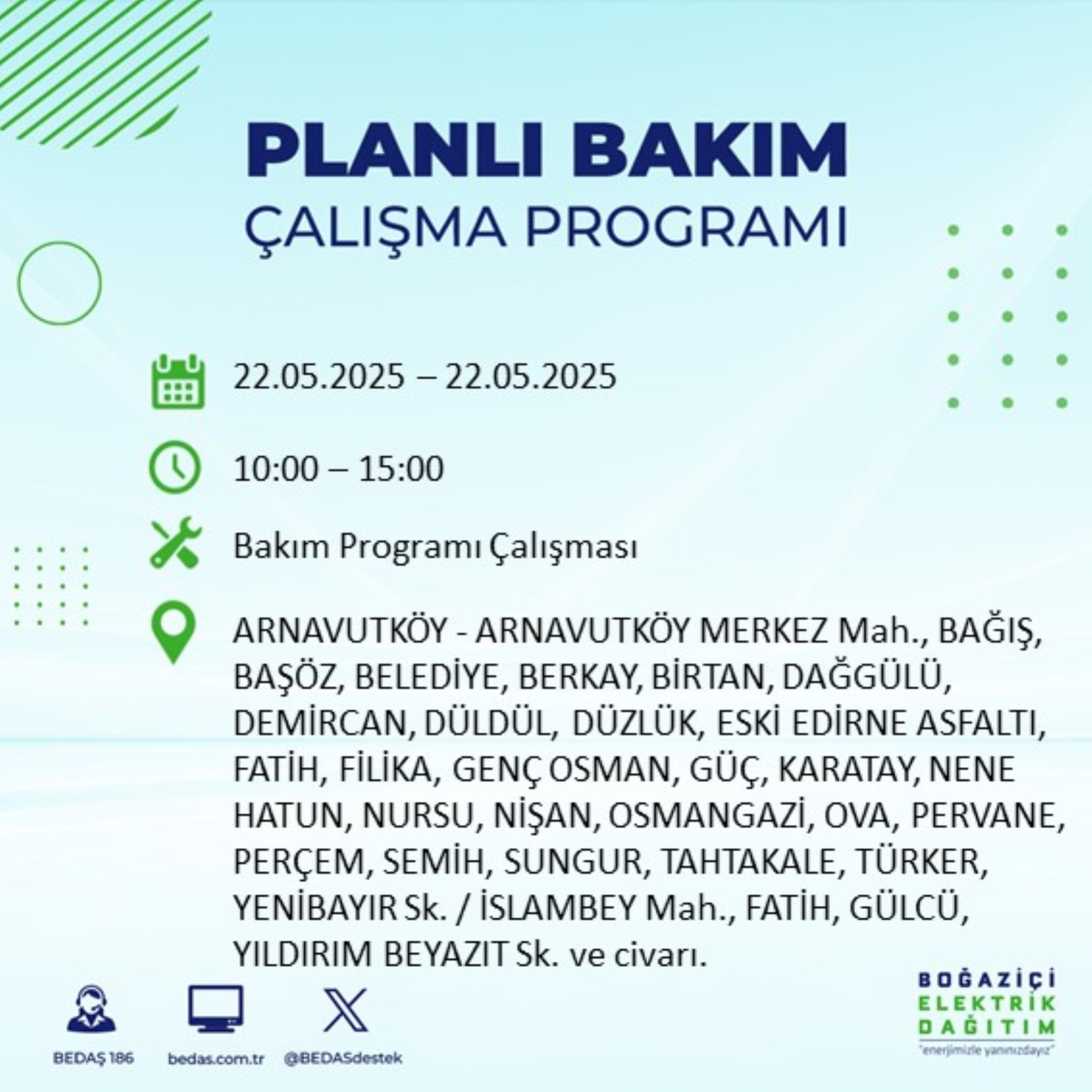 BEDAŞ paylaştı: İstanbul'da 22 Mayıs Perşembe günü elektrik kesintisi yaşanacak ilçeler