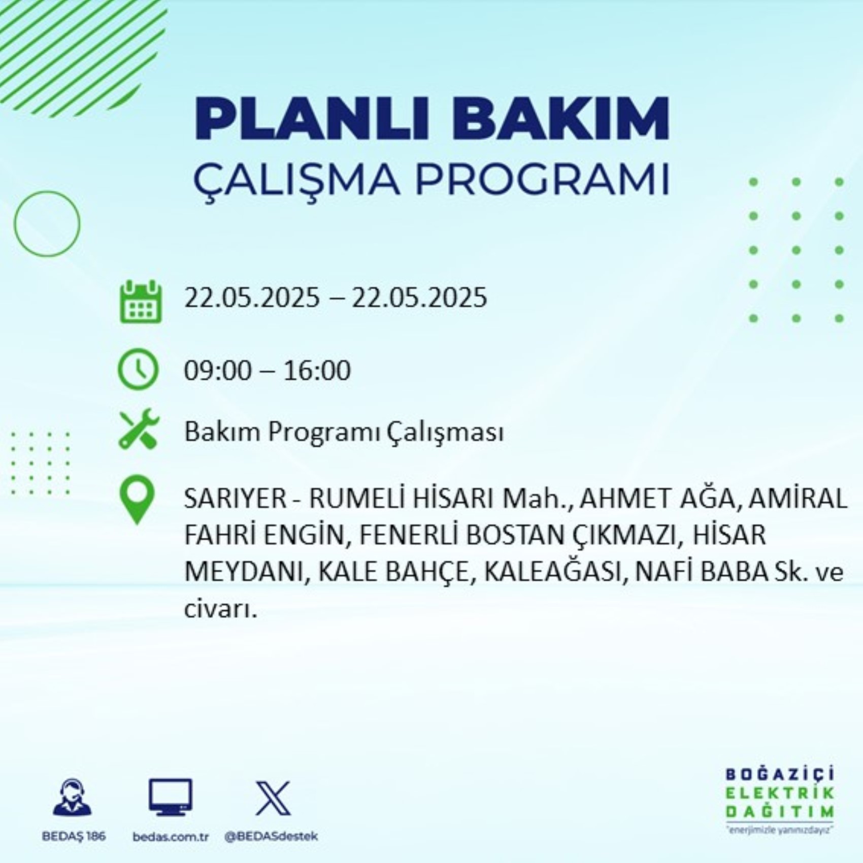 BEDAŞ paylaştı: İstanbul'da 22 Mayıs Perşembe günü elektrik kesintisi yaşanacak ilçeler