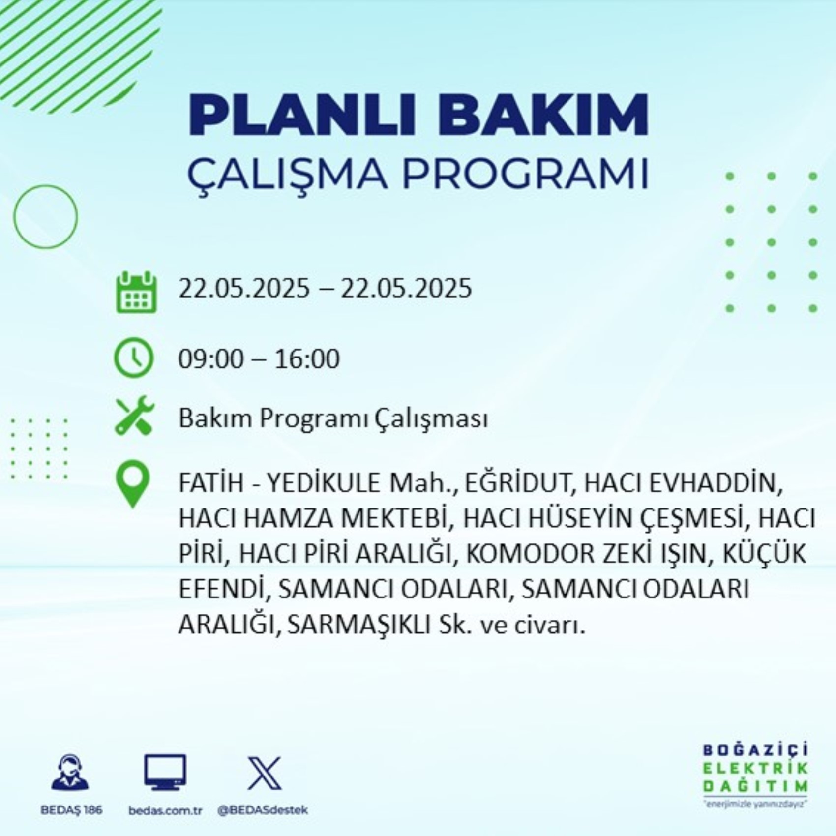 BEDAŞ paylaştı: İstanbul'da 22 Mayıs Perşembe günü elektrik kesintisi yaşanacak ilçeler
