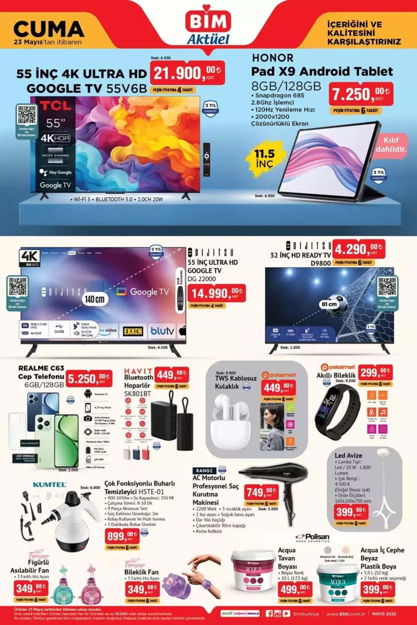Bugün satışta! BİM 23 Mayıs Cuma Aktüel kataloğu yayımlandı! Bu hafta hangi ürünler satışa çıkacak? Akıllı bileklik, cep telefonu, bluetooth hoparlör...