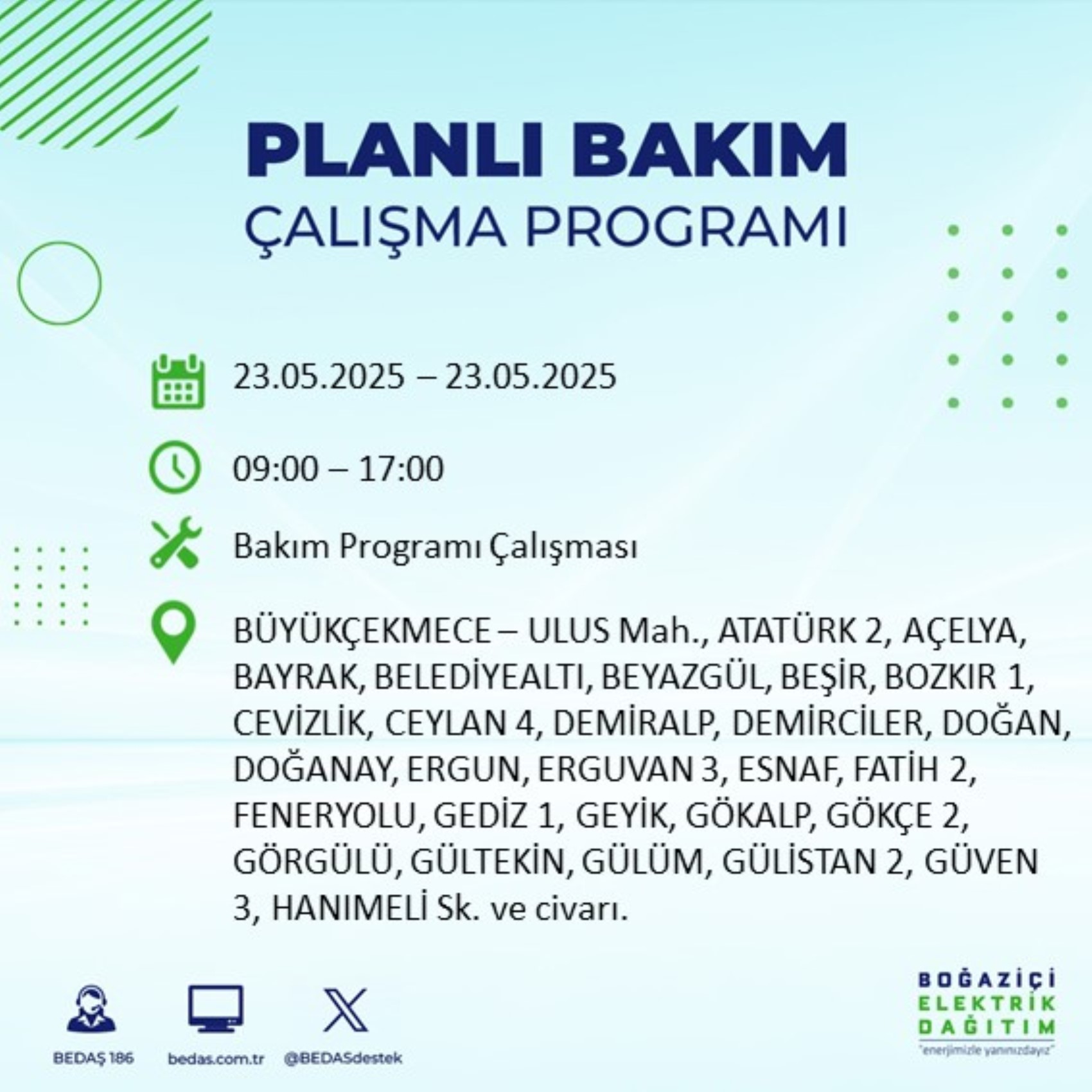 BEDAŞ paylaştı: İstanbul'da 23 Mayıs Cuma günü elektrik kesintisi yaşanacak ilçeler