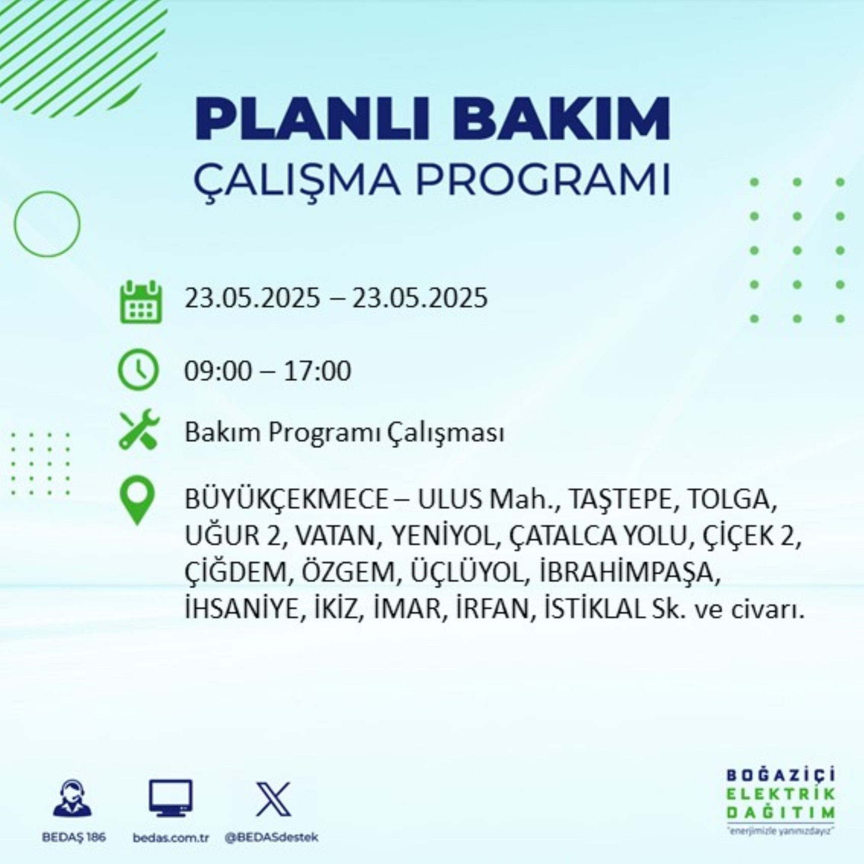 BEDAŞ paylaştı: İstanbul'da 23 Mayıs Cuma günü elektrik kesintisi yaşanacak ilçeler