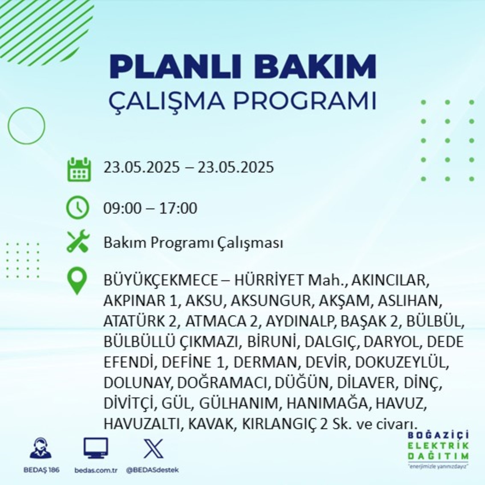BEDAŞ paylaştı: İstanbul'da 23 Mayıs Cuma günü elektrik kesintisi yaşanacak ilçeler