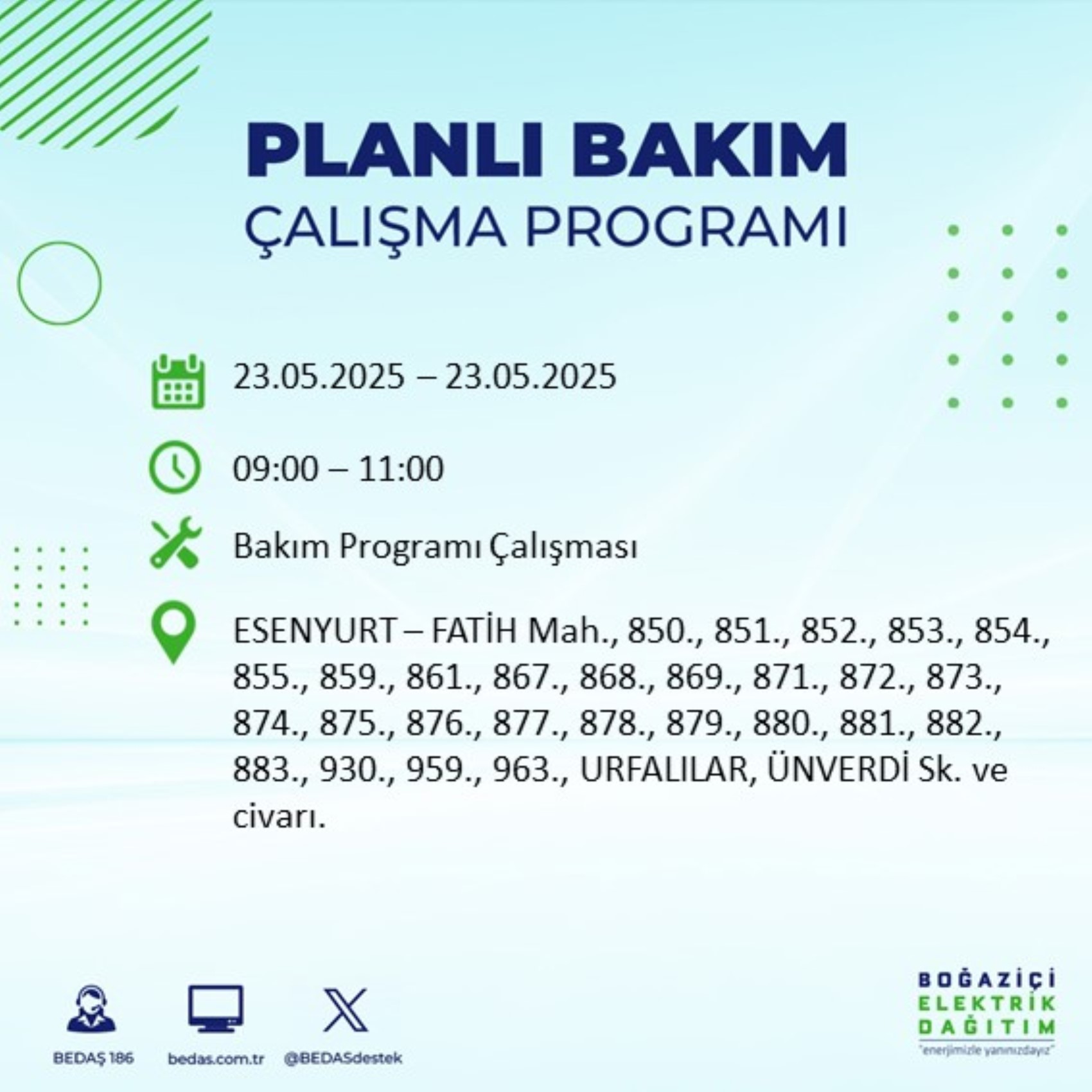 BEDAŞ paylaştı: İstanbul'da 23 Mayıs Cuma günü elektrik kesintisi yaşanacak ilçeler