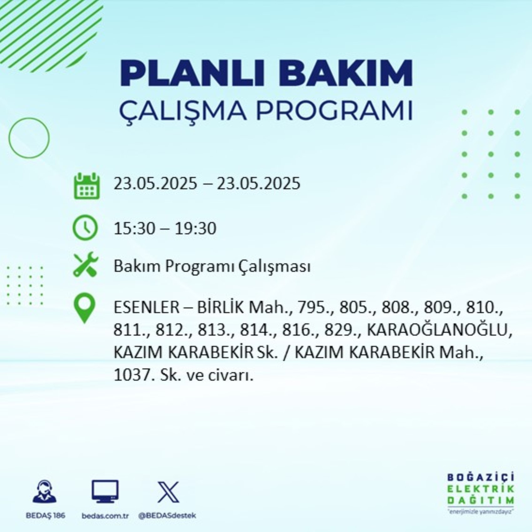 BEDAŞ paylaştı: İstanbul'da 23 Mayıs Cuma günü elektrik kesintisi yaşanacak ilçeler