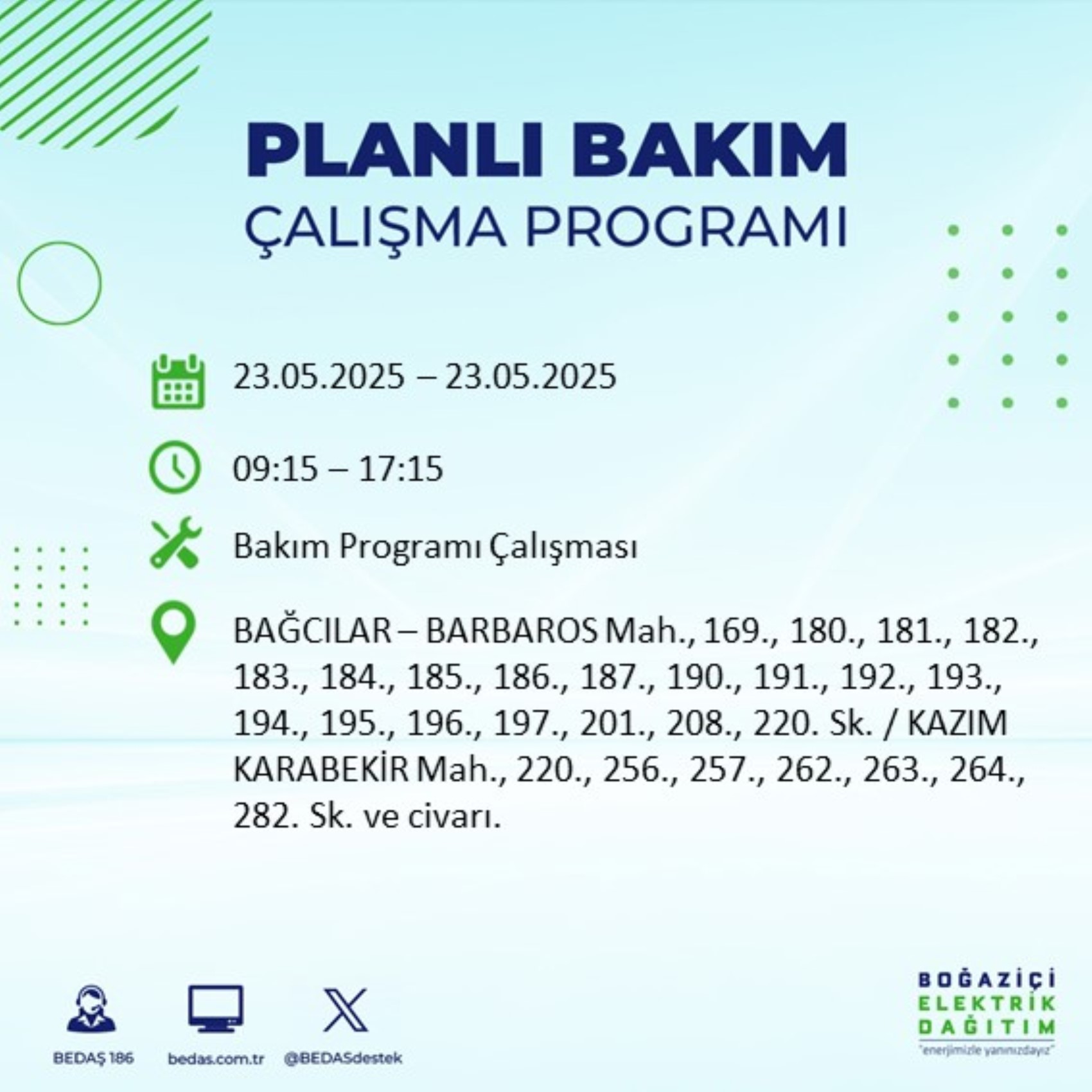 BEDAŞ paylaştı: İstanbul'da 23 Mayıs Cuma günü elektrik kesintisi yaşanacak ilçeler