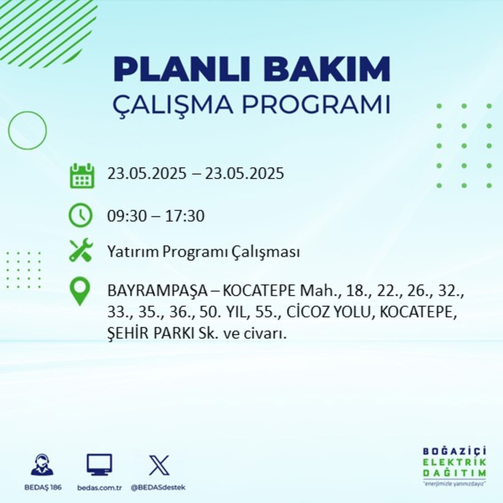 BEDAŞ paylaştı: İstanbul'da 23 Mayıs Cuma günü elektrik kesintisi yaşanacak ilçeler