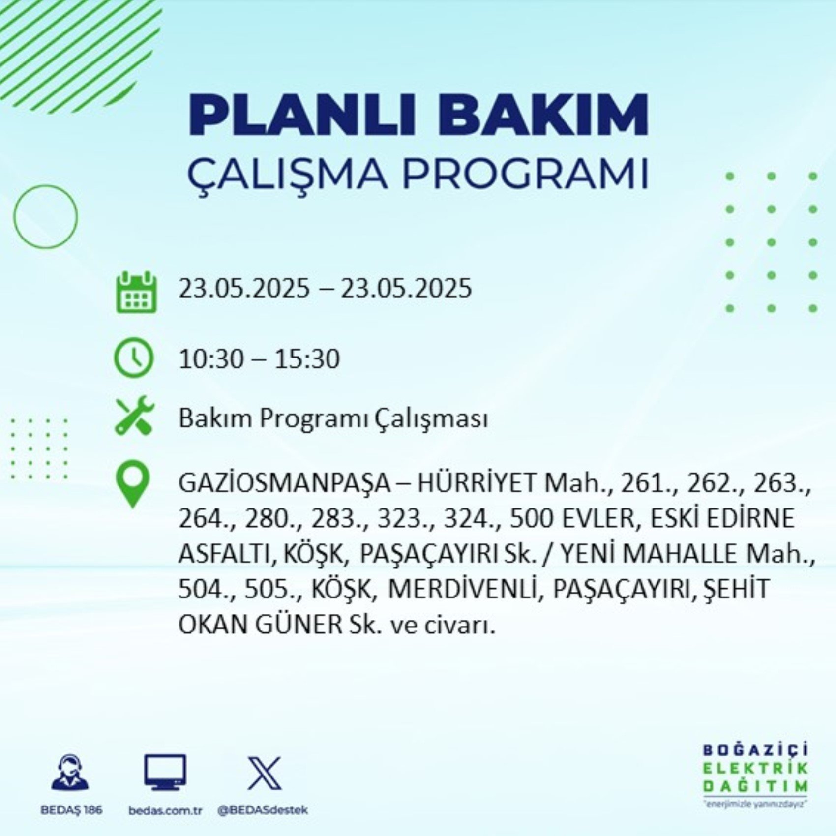 BEDAŞ paylaştı: İstanbul'da 23 Mayıs Cuma günü elektrik kesintisi yaşanacak ilçeler