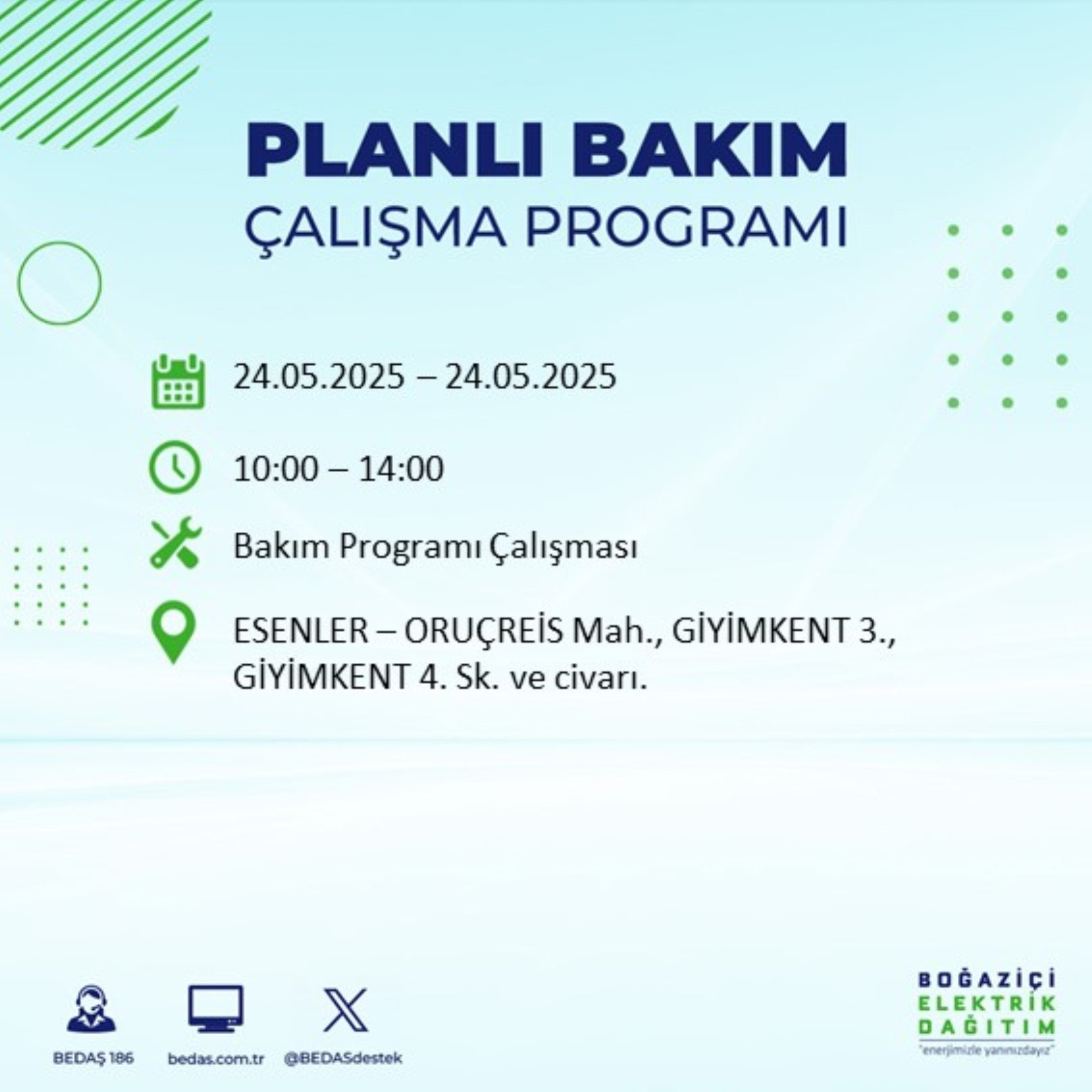BEDAŞ paylaştı: İstanbul'da 24 Mayıs Cumartesi günü elektrik kesintisi yaşanacak ilçeler