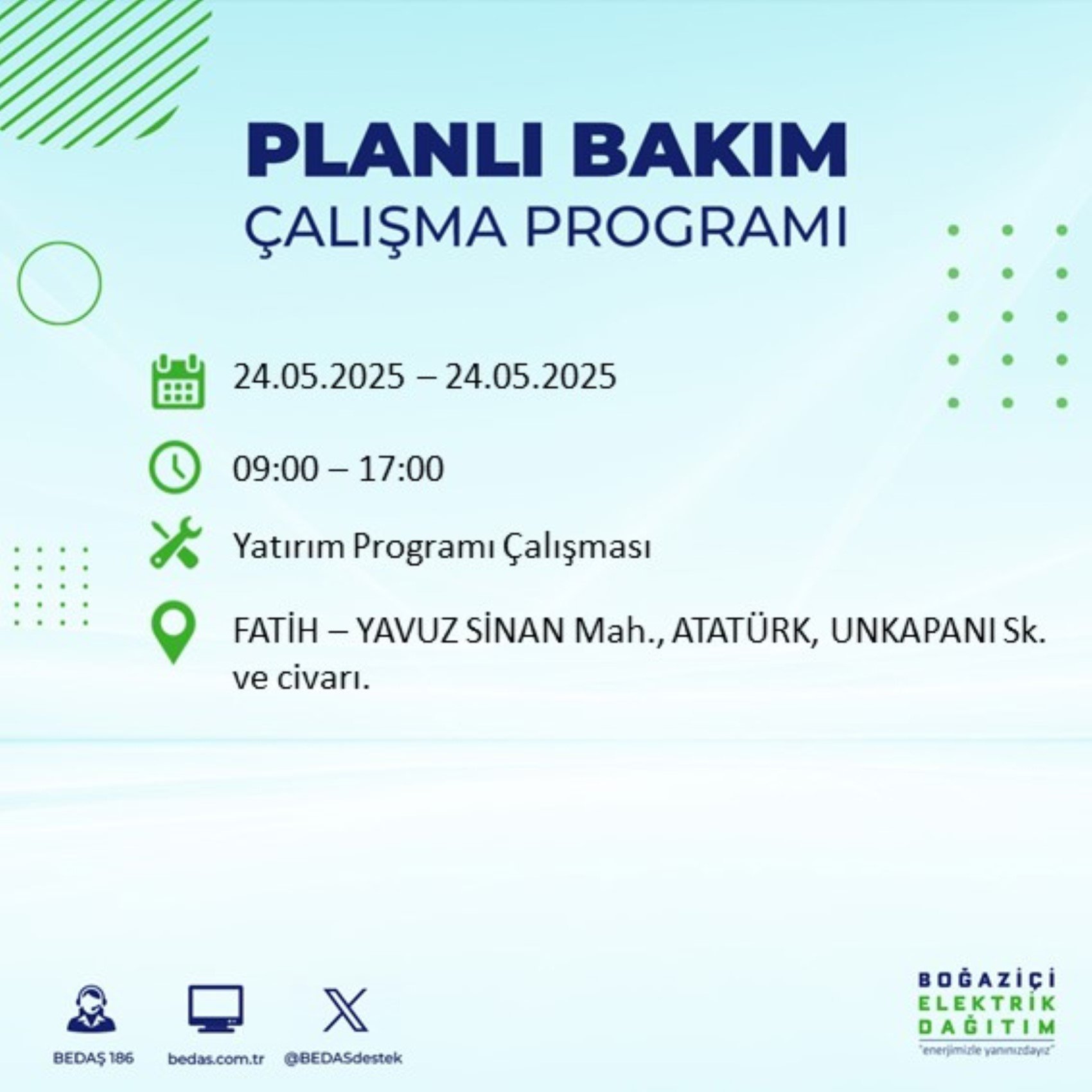 BEDAŞ paylaştı: İstanbul'da 24 Mayıs Cumartesi günü elektrik kesintisi yaşanacak ilçeler