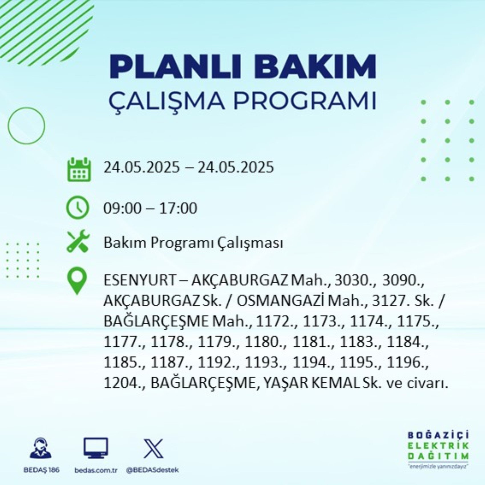 BEDAŞ paylaştı: İstanbul'da 24 Mayıs Cumartesi günü elektrik kesintisi yaşanacak ilçeler
