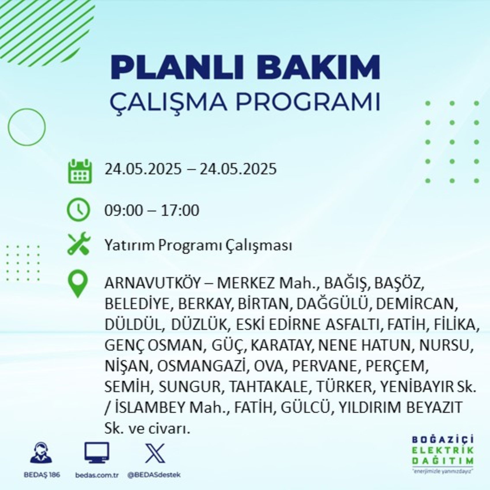 BEDAŞ paylaştı: İstanbul'da 24 Mayıs Cumartesi günü elektrik kesintisi yaşanacak ilçeler