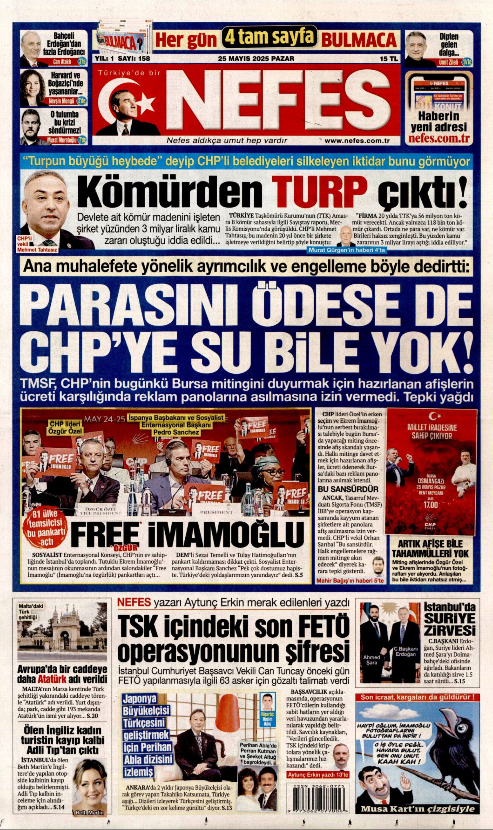 25 Mayıs 2025 gazete manşetleri: Gerici Yeni Akit'ten Mansur Yavaş'la ilgili çirkin başlık!