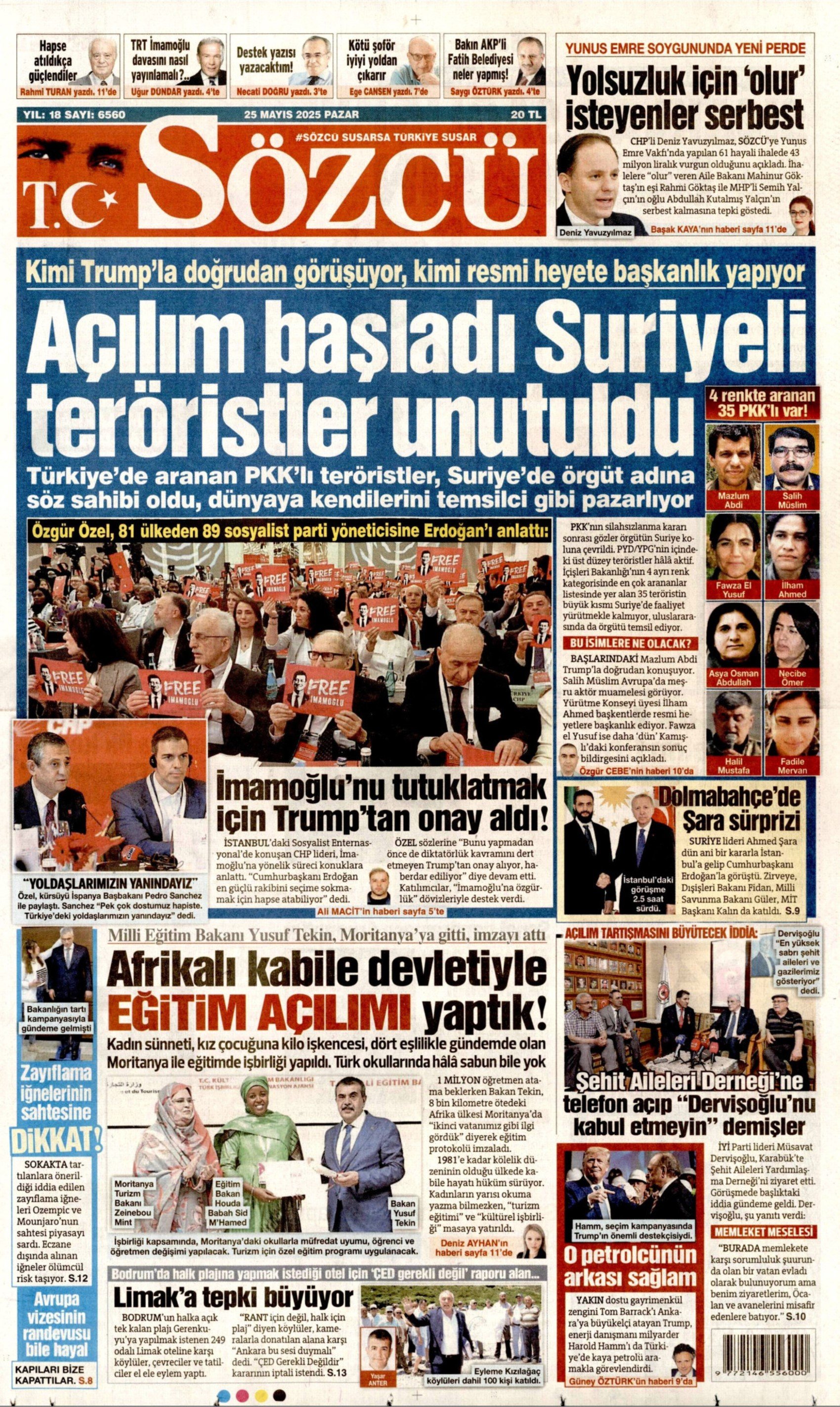 25 Mayıs 2025 gazete manşetleri: Gerici Yeni Akit'ten Mansur Yavaş'la ilgili çirkin başlık!