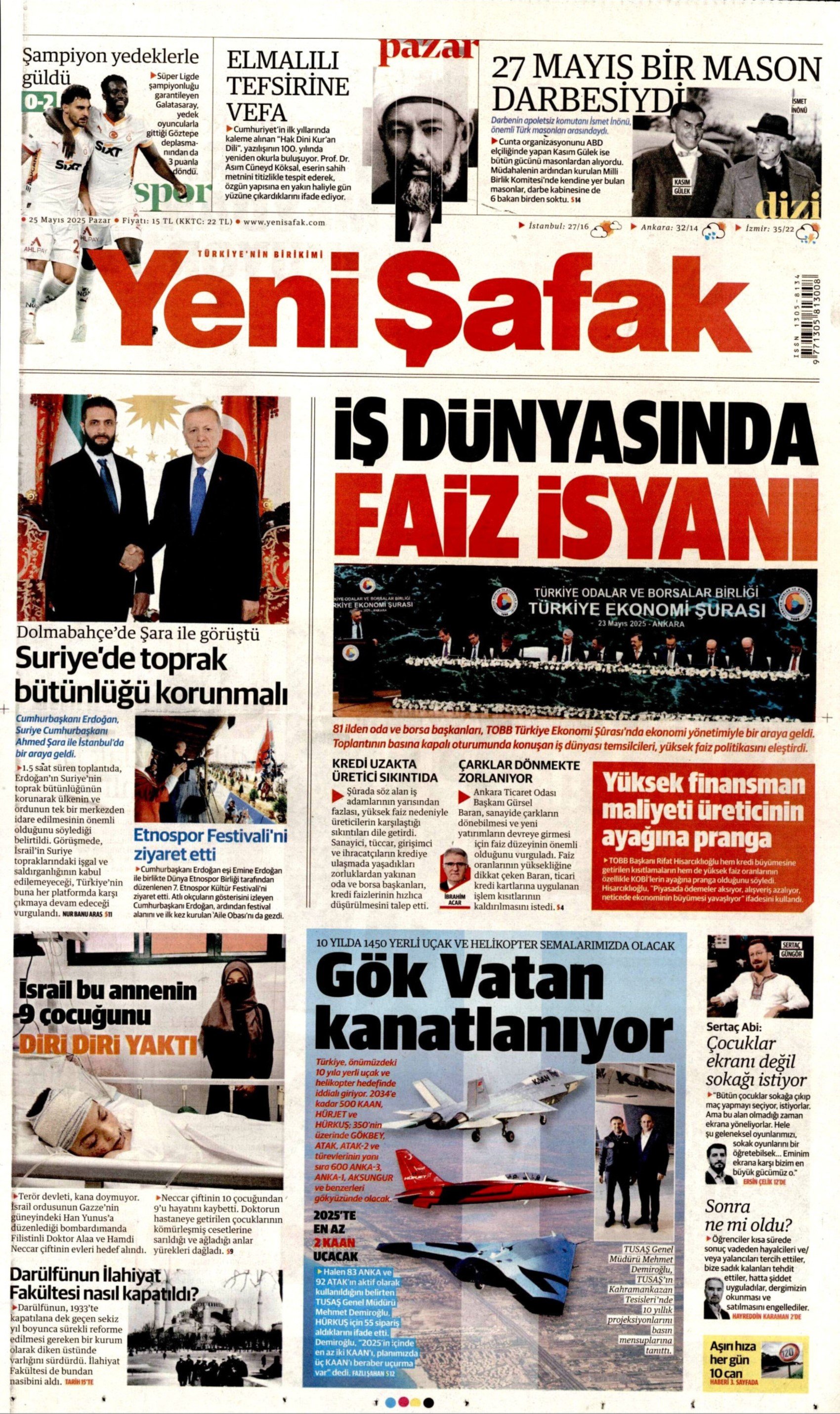 25 Mayıs 2025 gazete manşetleri: Gerici Yeni Akit'ten Mansur Yavaş'la ilgili çirkin başlık!
