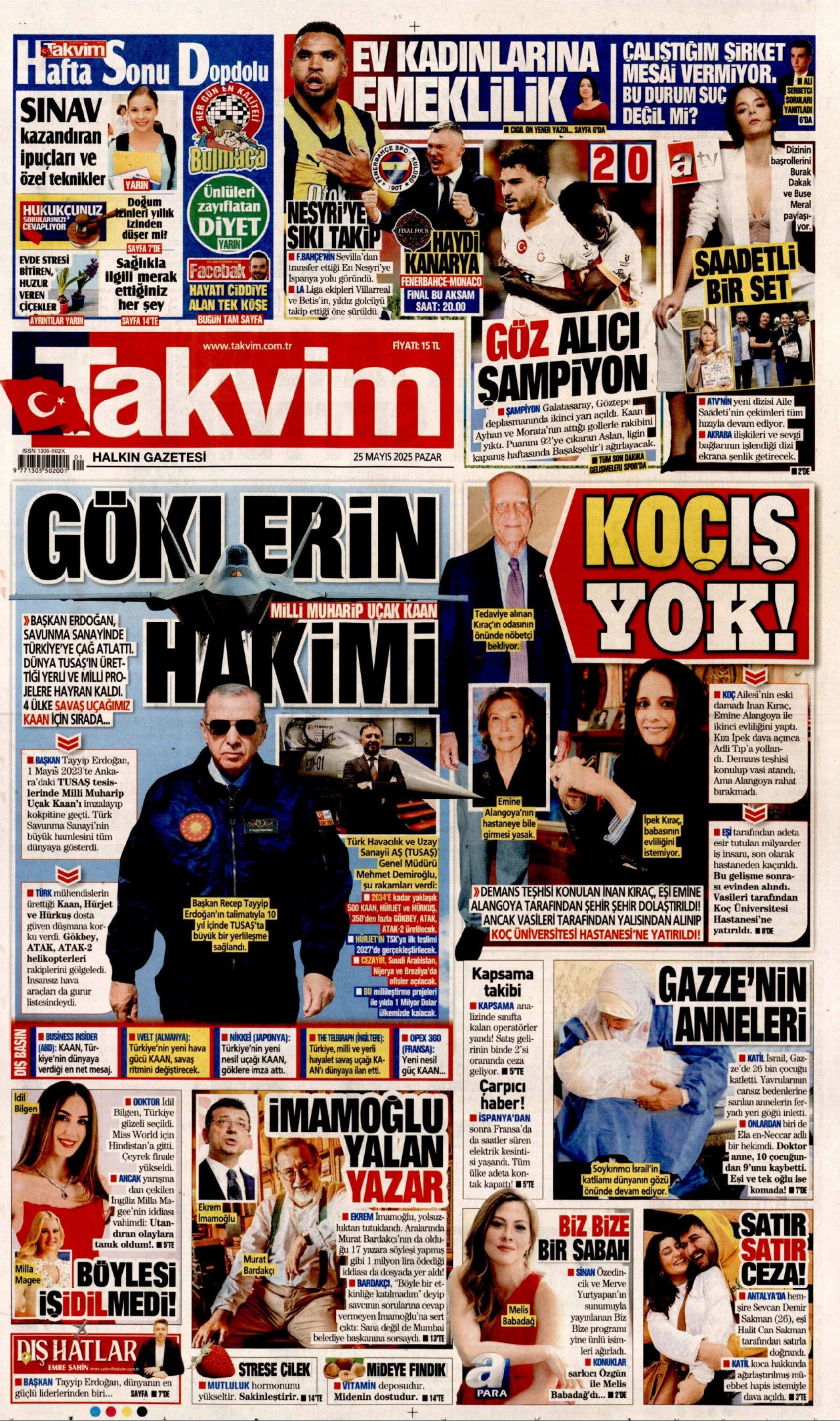 25 Mayıs 2025 gazete manşetleri: Gerici Yeni Akit'ten Mansur Yavaş'la ilgili çirkin başlık!
