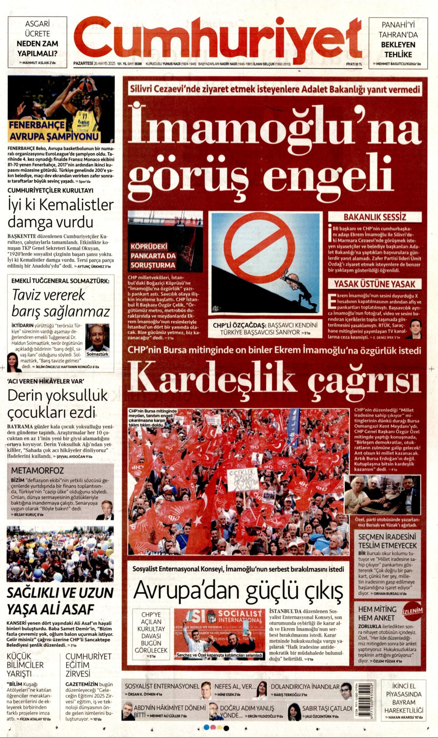 26 Mayıs 2025 gazete manşetleri