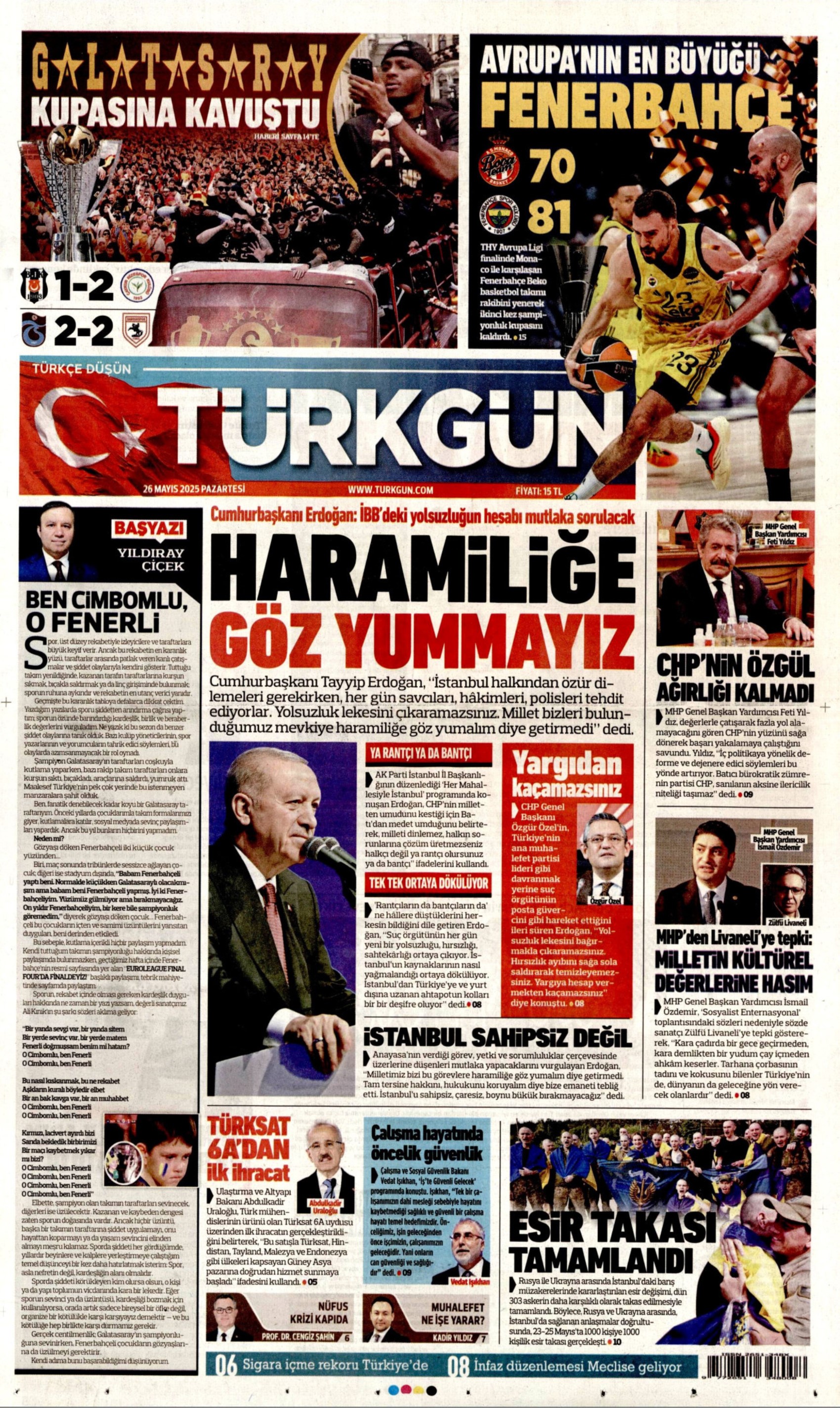 26 Mayıs 2025 gazete manşetleri