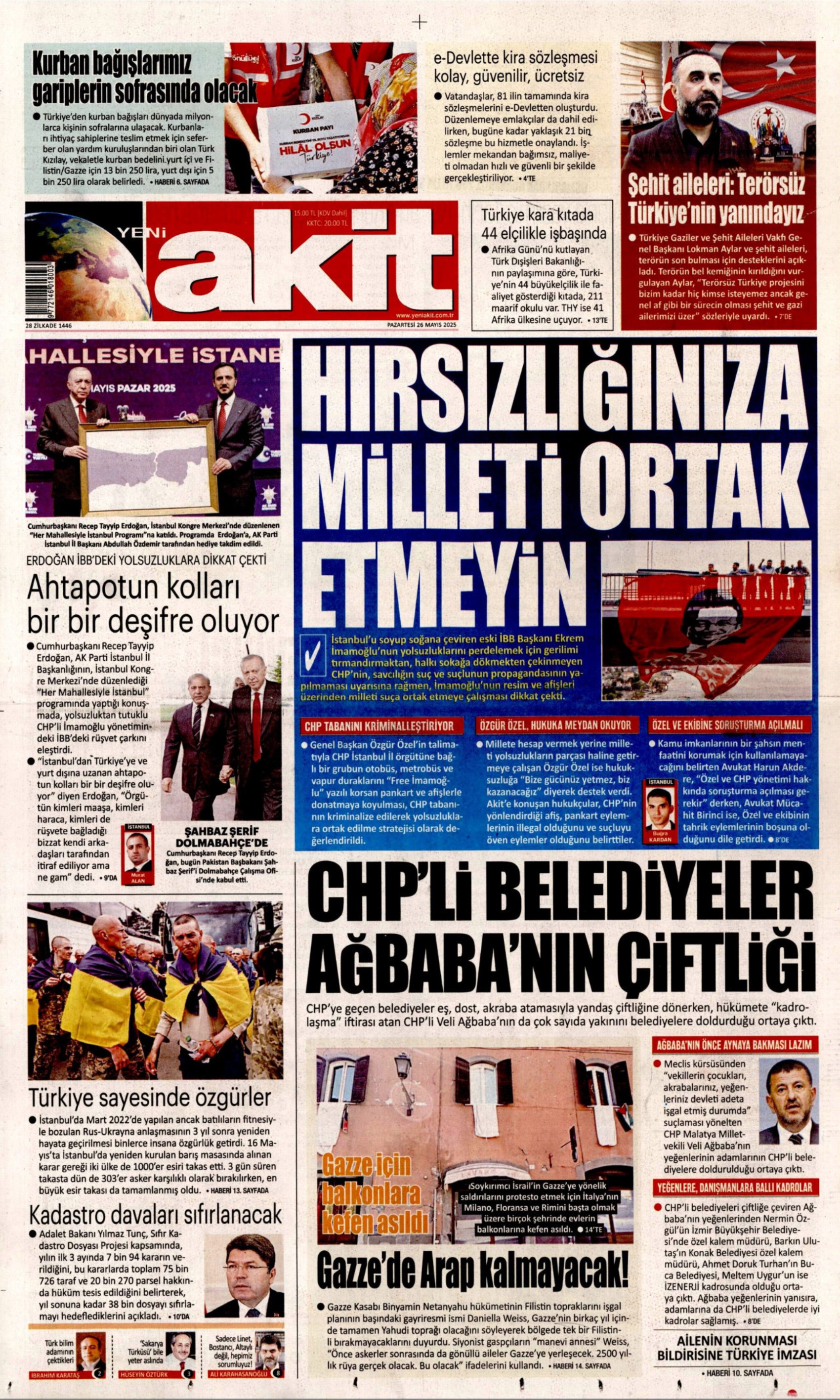 26 Mayıs 2025 gazete manşetleri