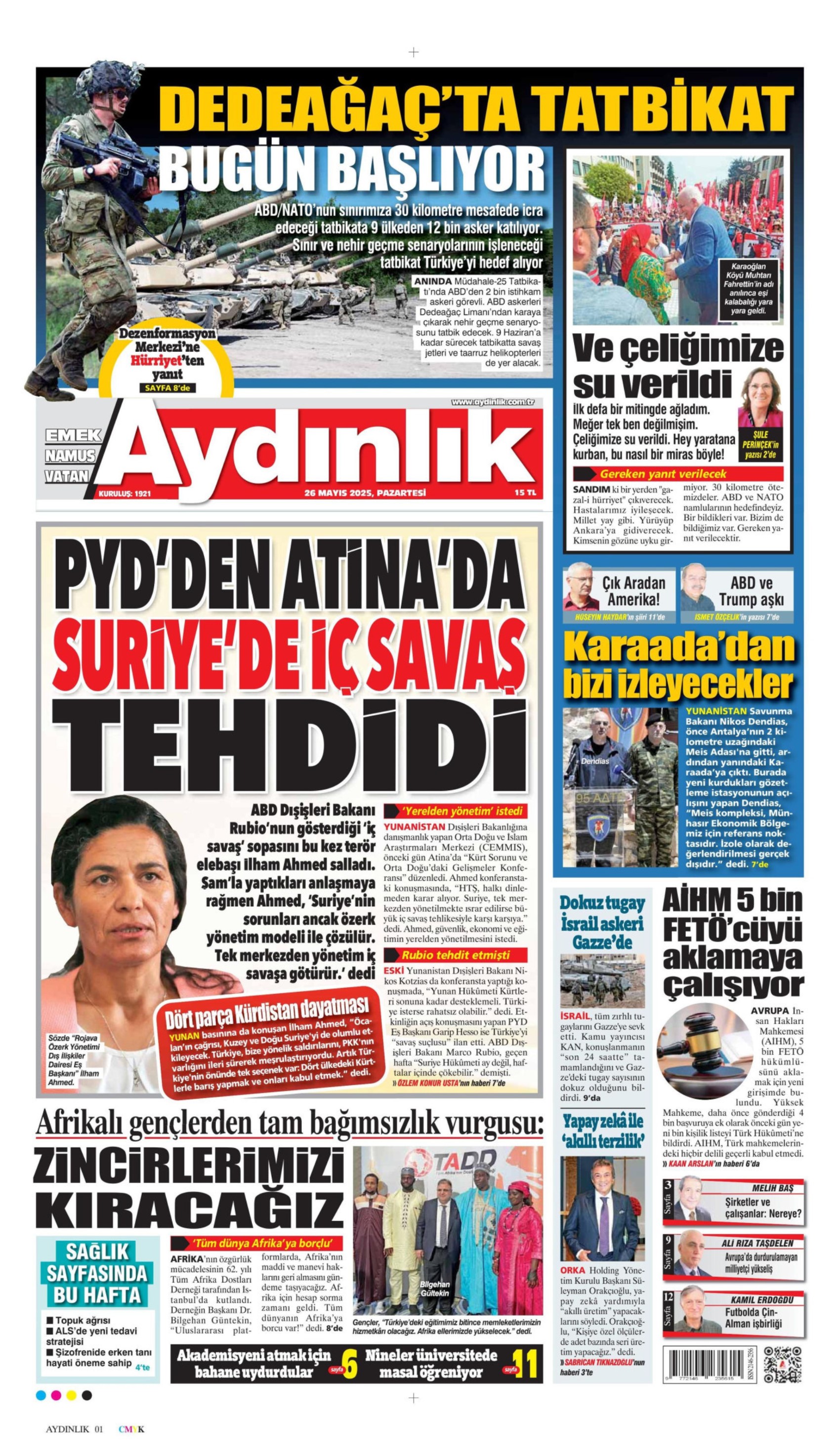 26 Mayıs 2025 gazete manşetleri