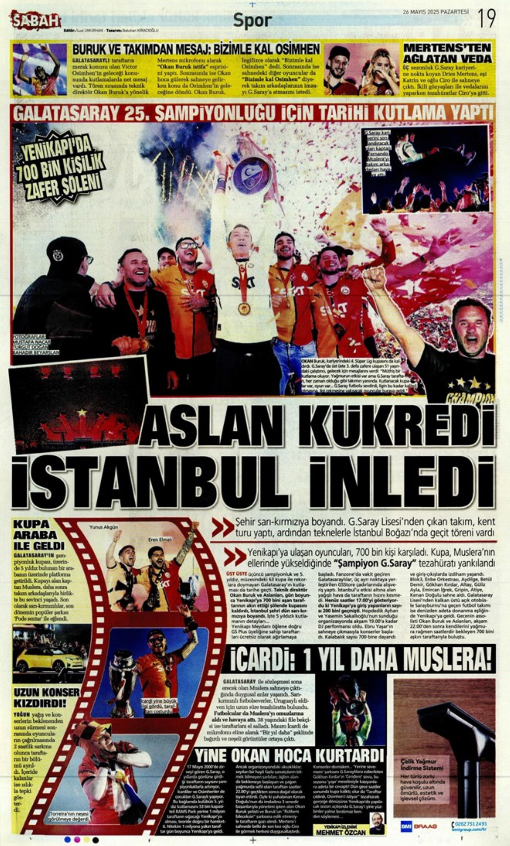 Sporda günün manşetleri: Fenerbahçe ve Galatasaray'da şampiyonluk coşkusu