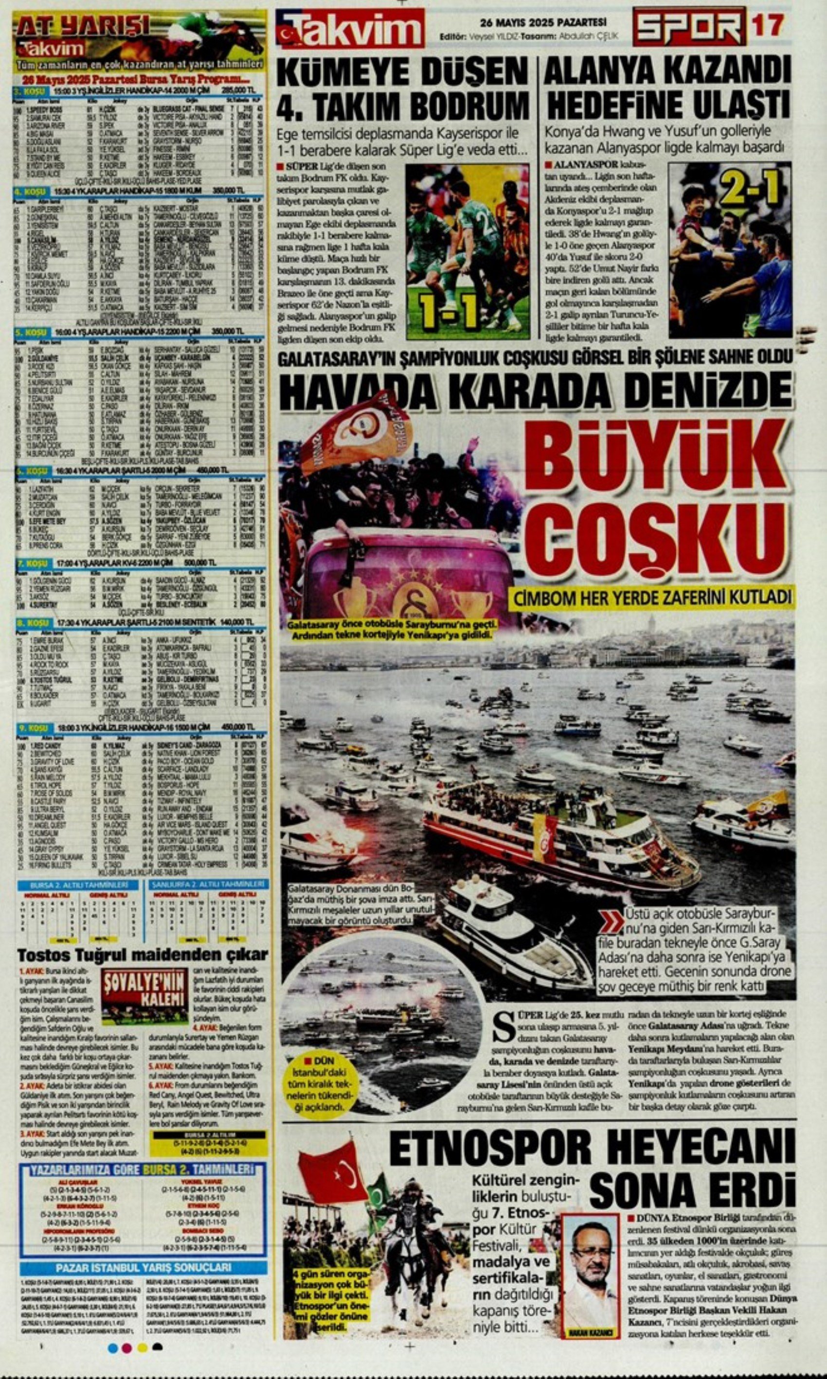 Sporda günün manşetleri: Fenerbahçe ve Galatasaray'da şampiyonluk coşkusu