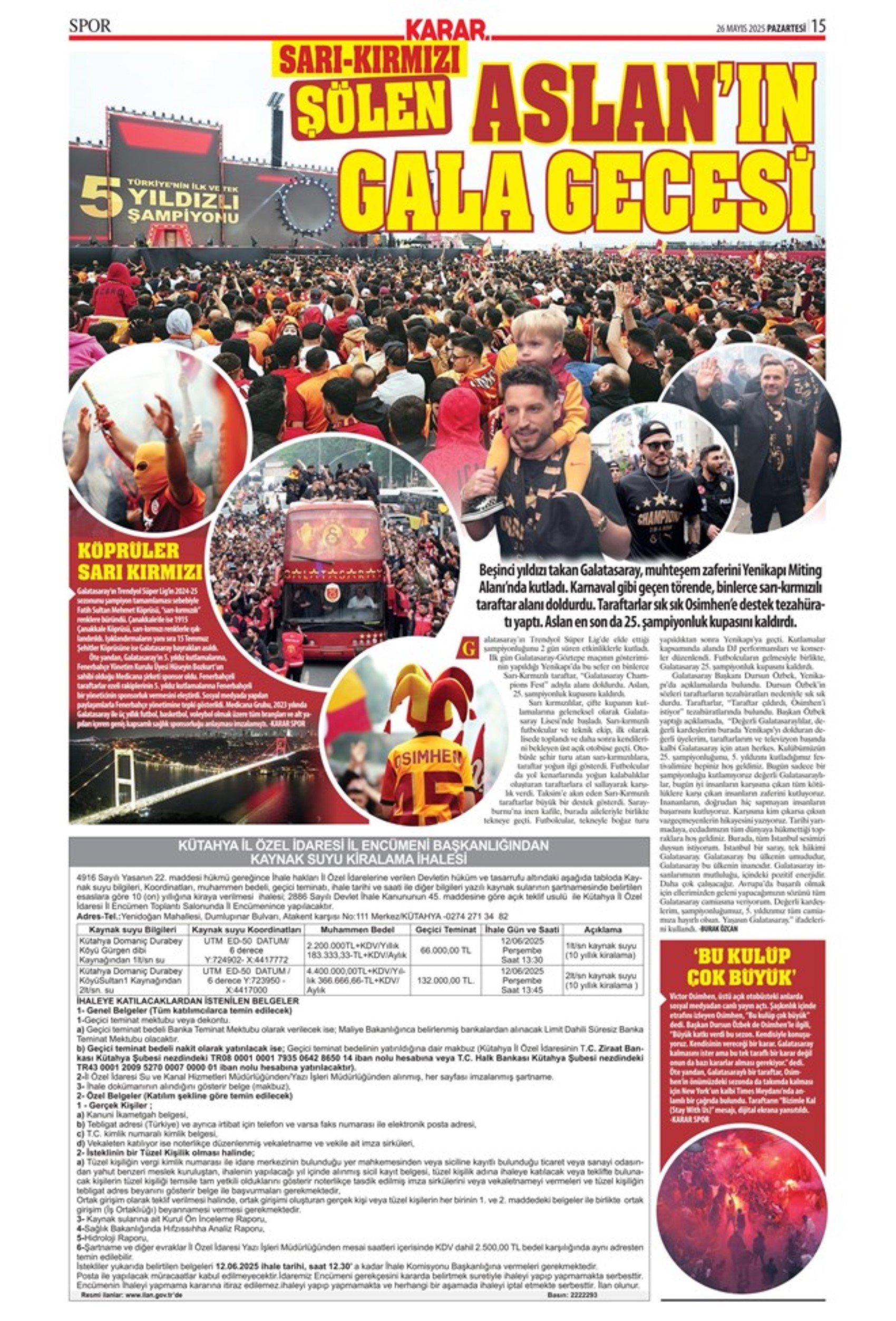 Sporda günün manşetleri: Fenerbahçe ve Galatasaray'da şampiyonluk coşkusu