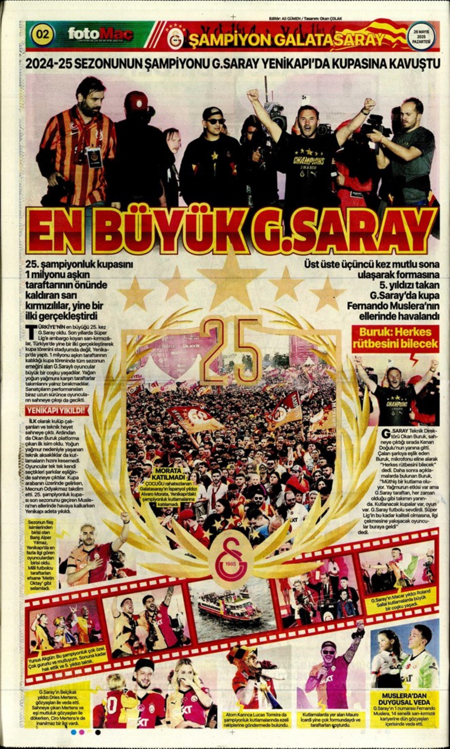 Sporda günün manşetleri: Fenerbahçe ve Galatasaray'da şampiyonluk coşkusu