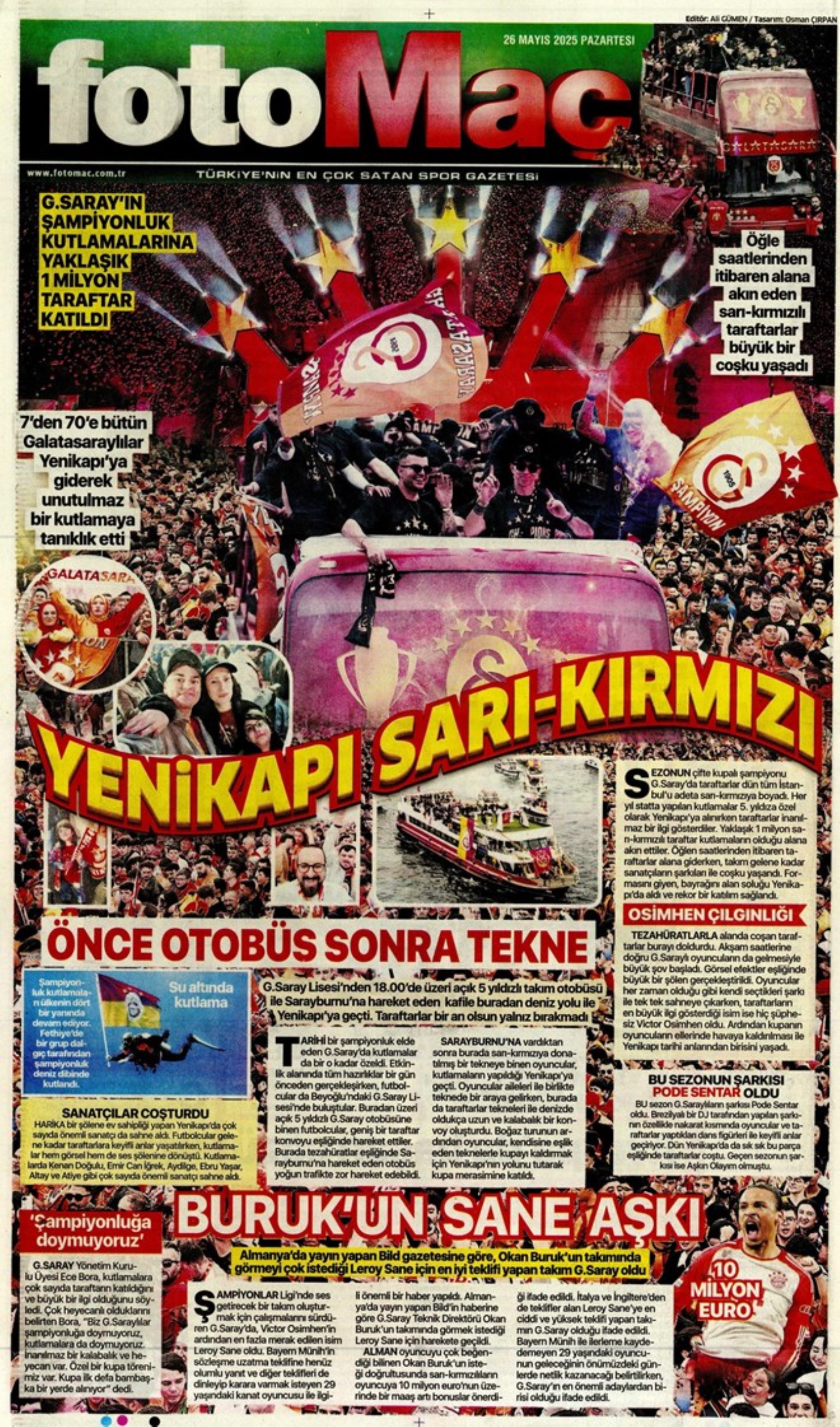 Sporda günün manşetleri: Fenerbahçe ve Galatasaray'da şampiyonluk coşkusu